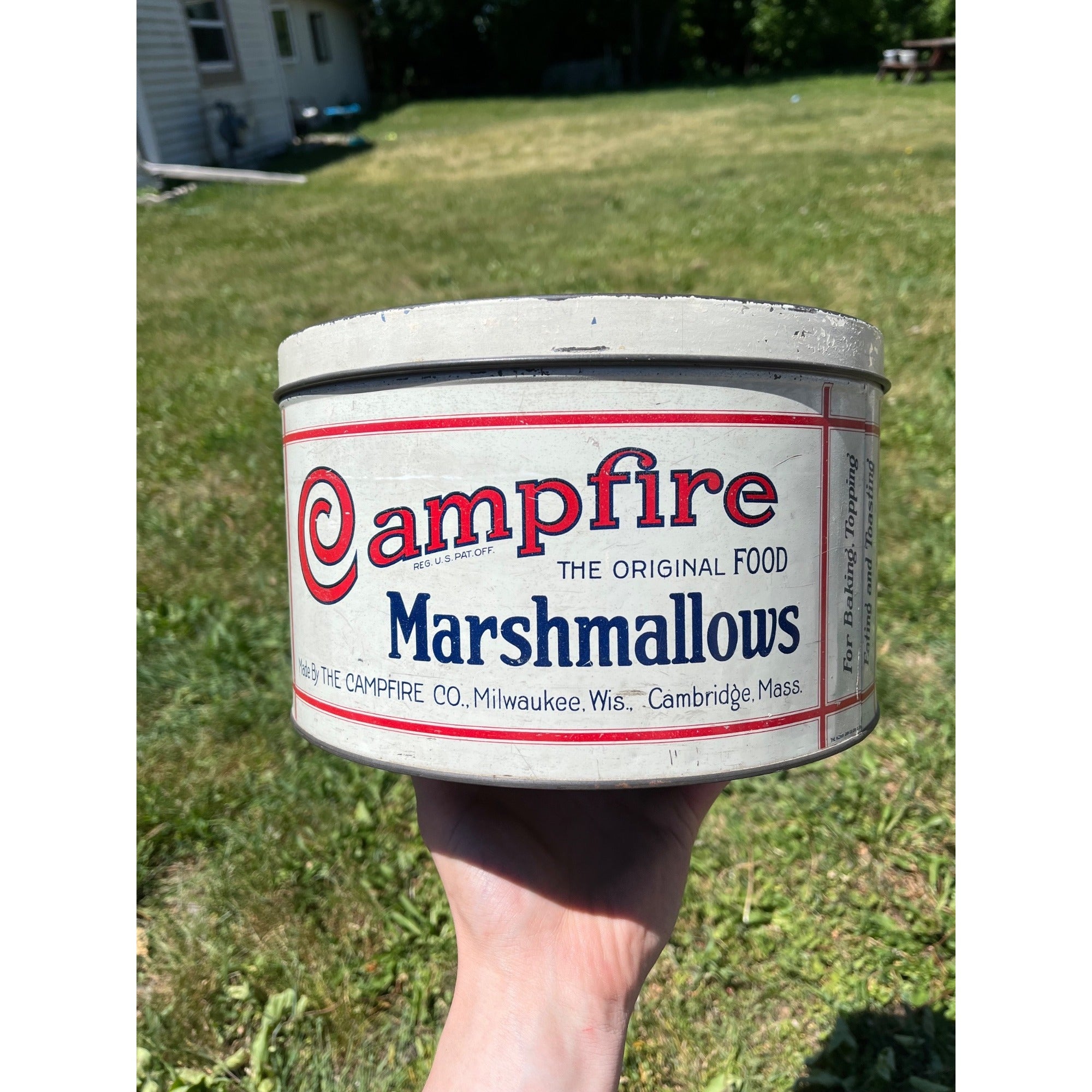 Vintage 1930s Campfire Marshmallows Advertising 5lb Tin Milwaukee Wis Wisconsin