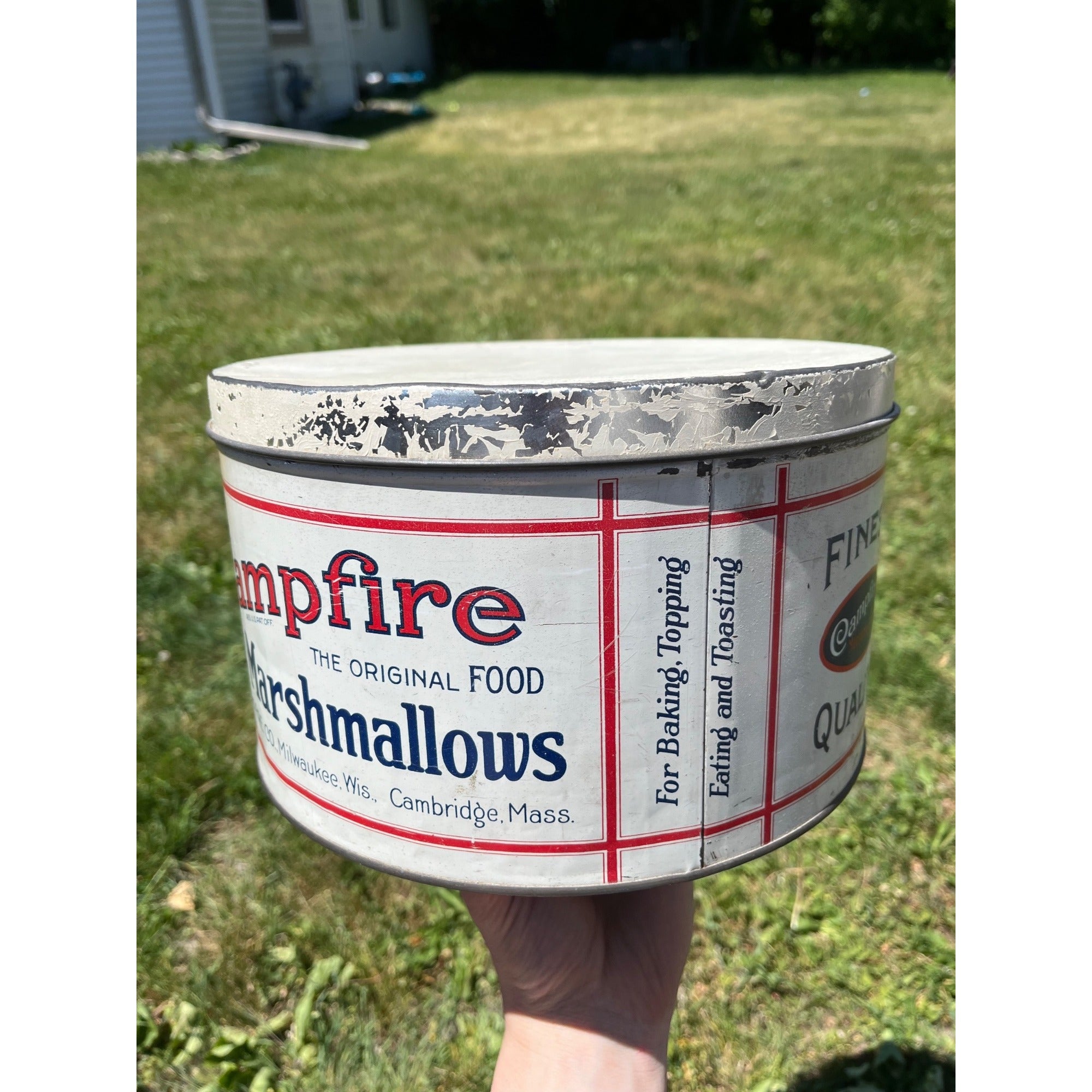 Vintage 1930s Campfire Marshmallows Advertising 5lb Tin Milwaukee Wis Wisconsin