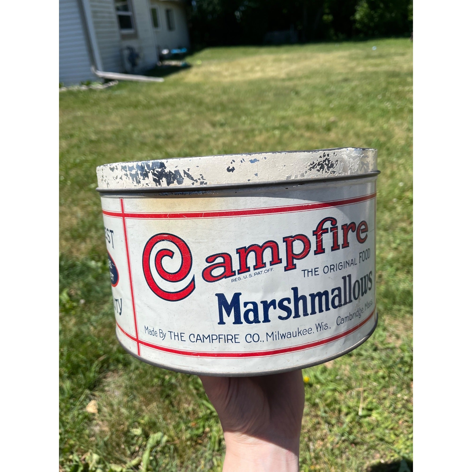 Vintage 1930s Campfire Marshmallows Advertising 5lb Tin Milwaukee Wis Wisconsin