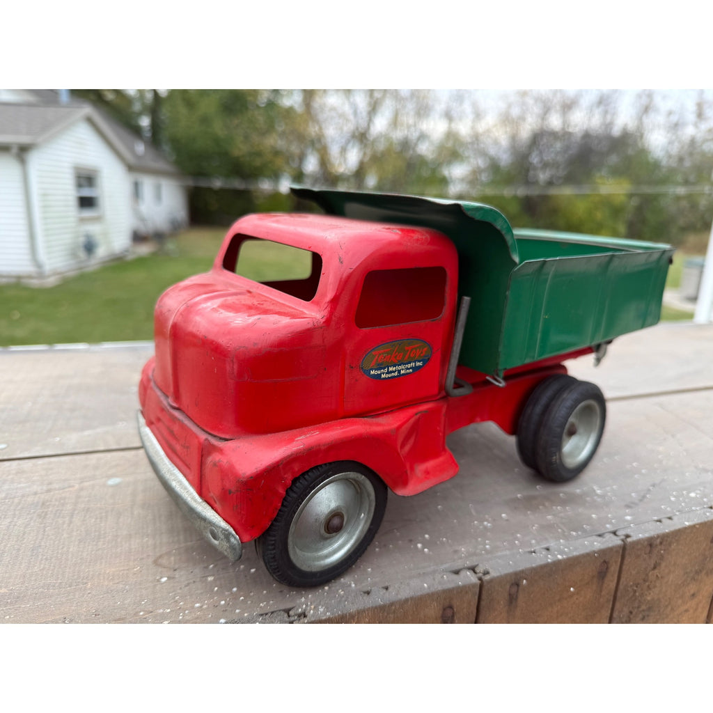 Vintage Tonka Mound Metalcraft 1949 Dump Truck Green & Red Pressed Steel Toy