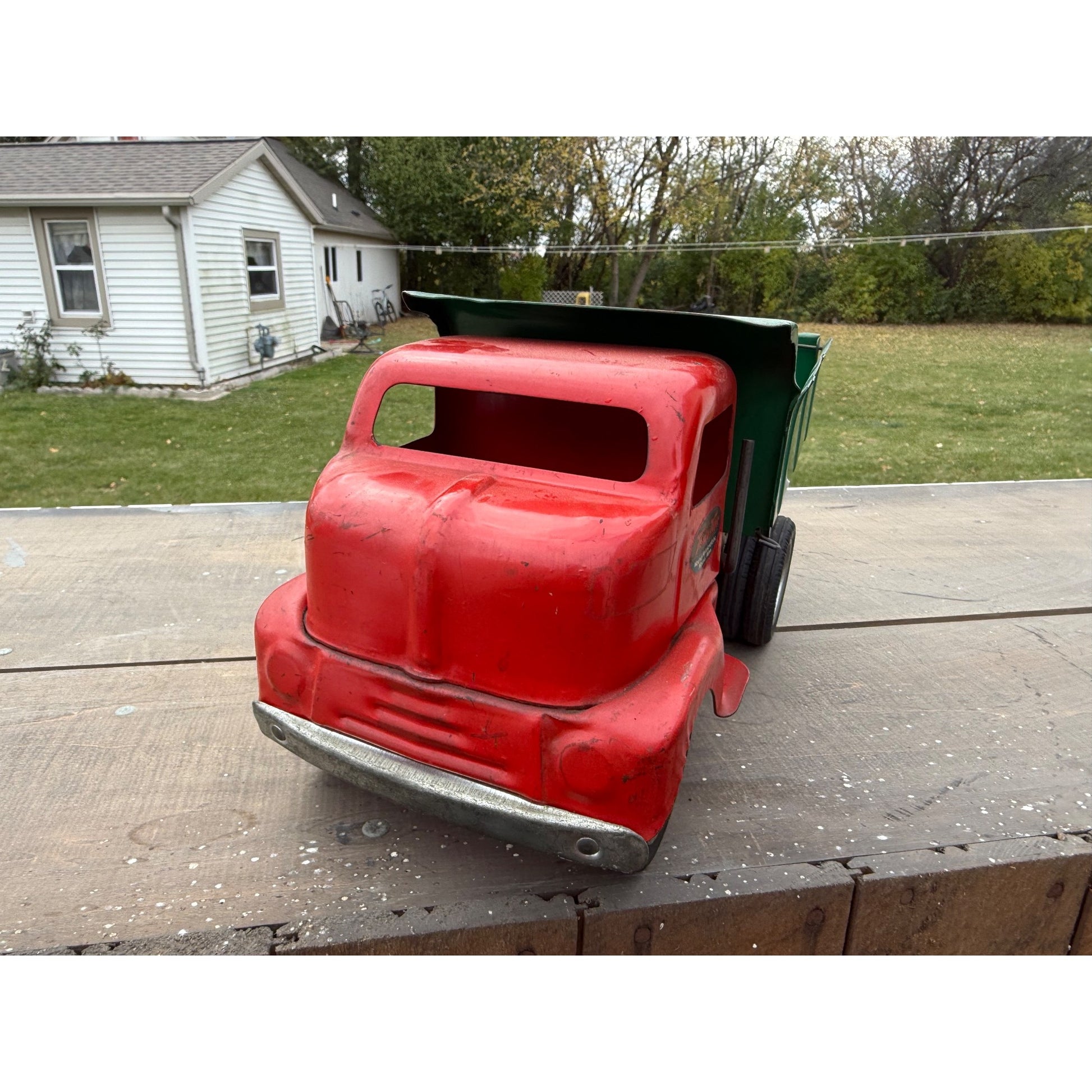 Vintage Tonka Mound Metalcraft 1949 Dump Truck Green & Red Pressed Steel Toy