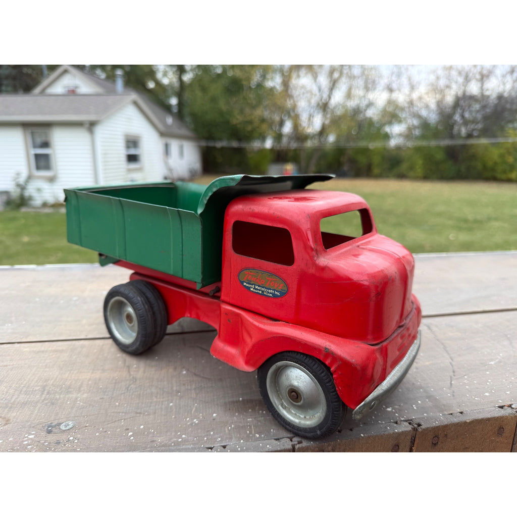 Vintage Tonka Mound Metalcraft 1949 Dump Truck Green & Red Pressed Steel Toy