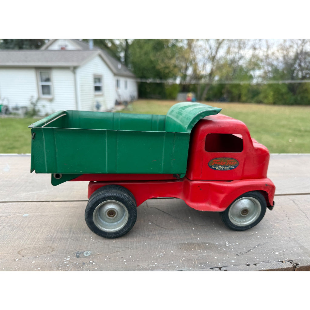 Vintage Tonka Mound Metalcraft 1949 Dump Truck Green & Red Pressed Steel Toy