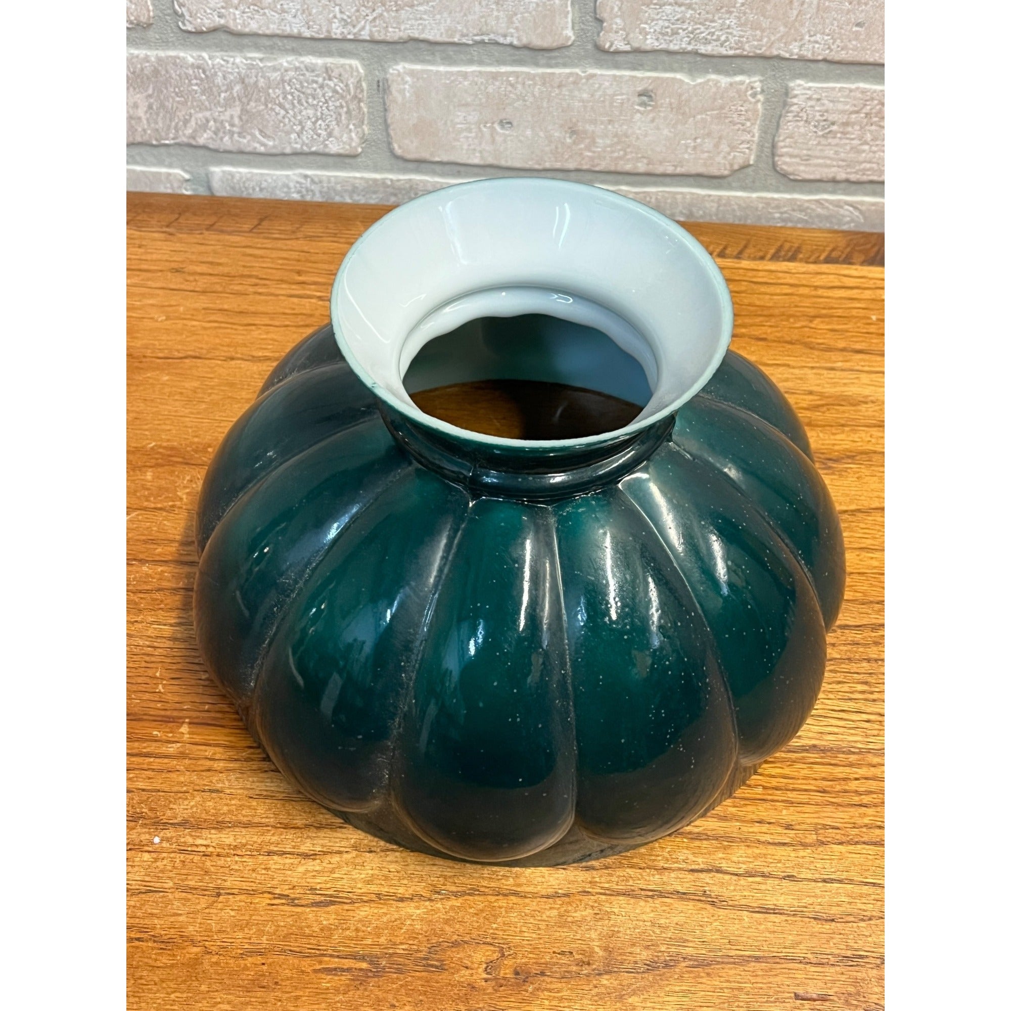 10" Fitter Aladdin Emerald Green Cased Glass Melon Student Lamp Light Shade