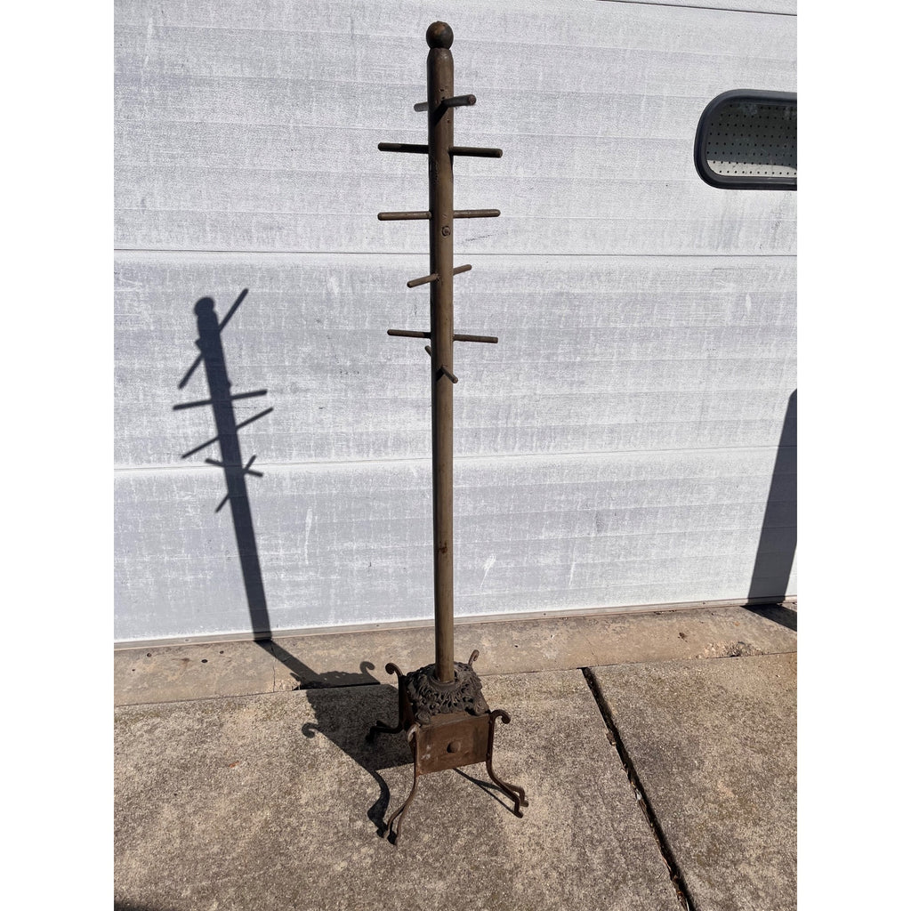 Antique 1900s Primitive Wooden Hat Rack w/ Cast Iron Base AAFA Folk Art Farmhouse