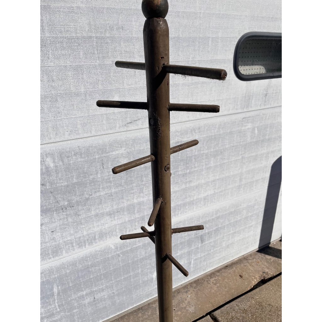 Antique 1900s Primitive Wooden Hat Rack w/ Cast Iron Base AAFA Folk Art Farmhouse