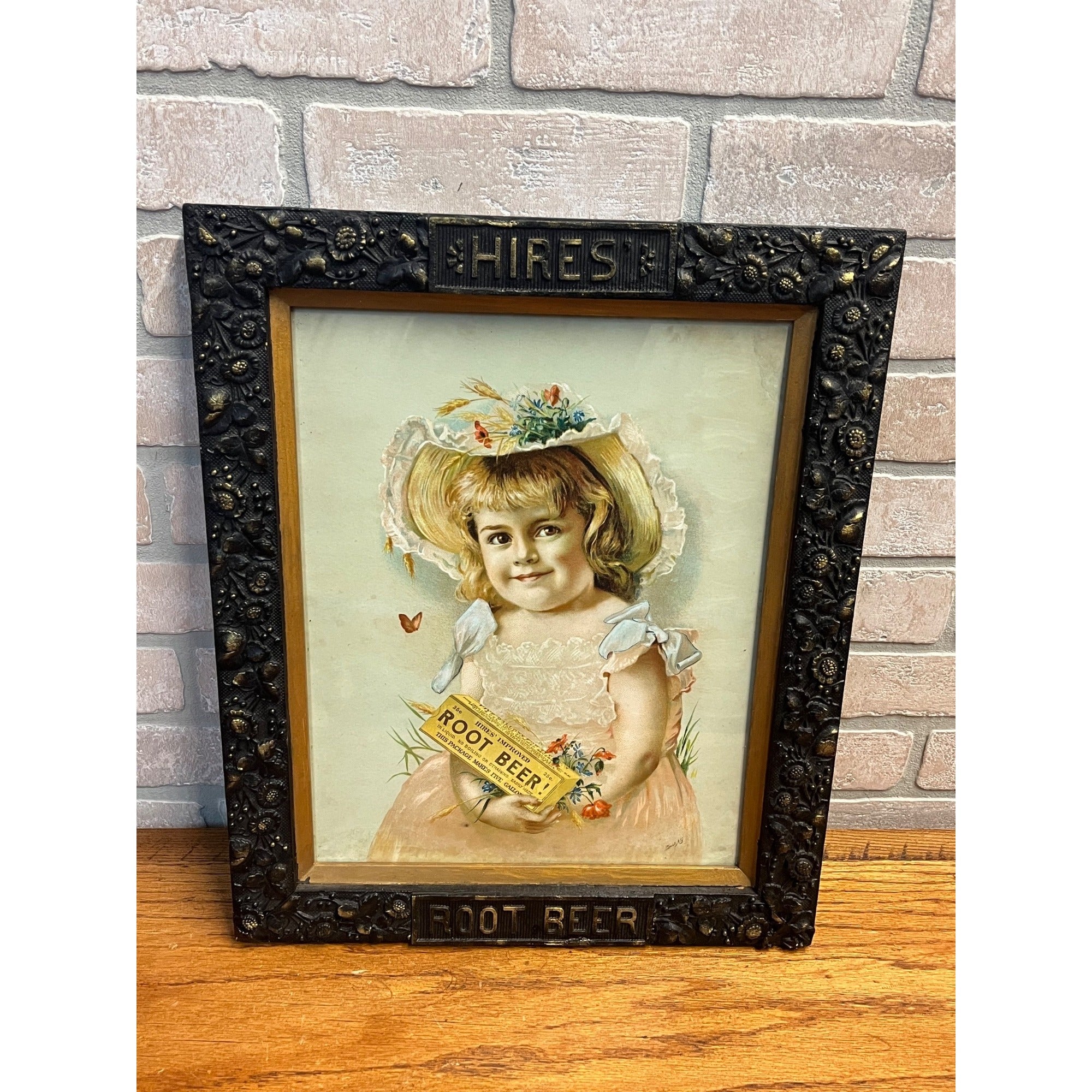 Original 1890s Hires Root Beer Victorian Framed Litho Advertising Sign Antique