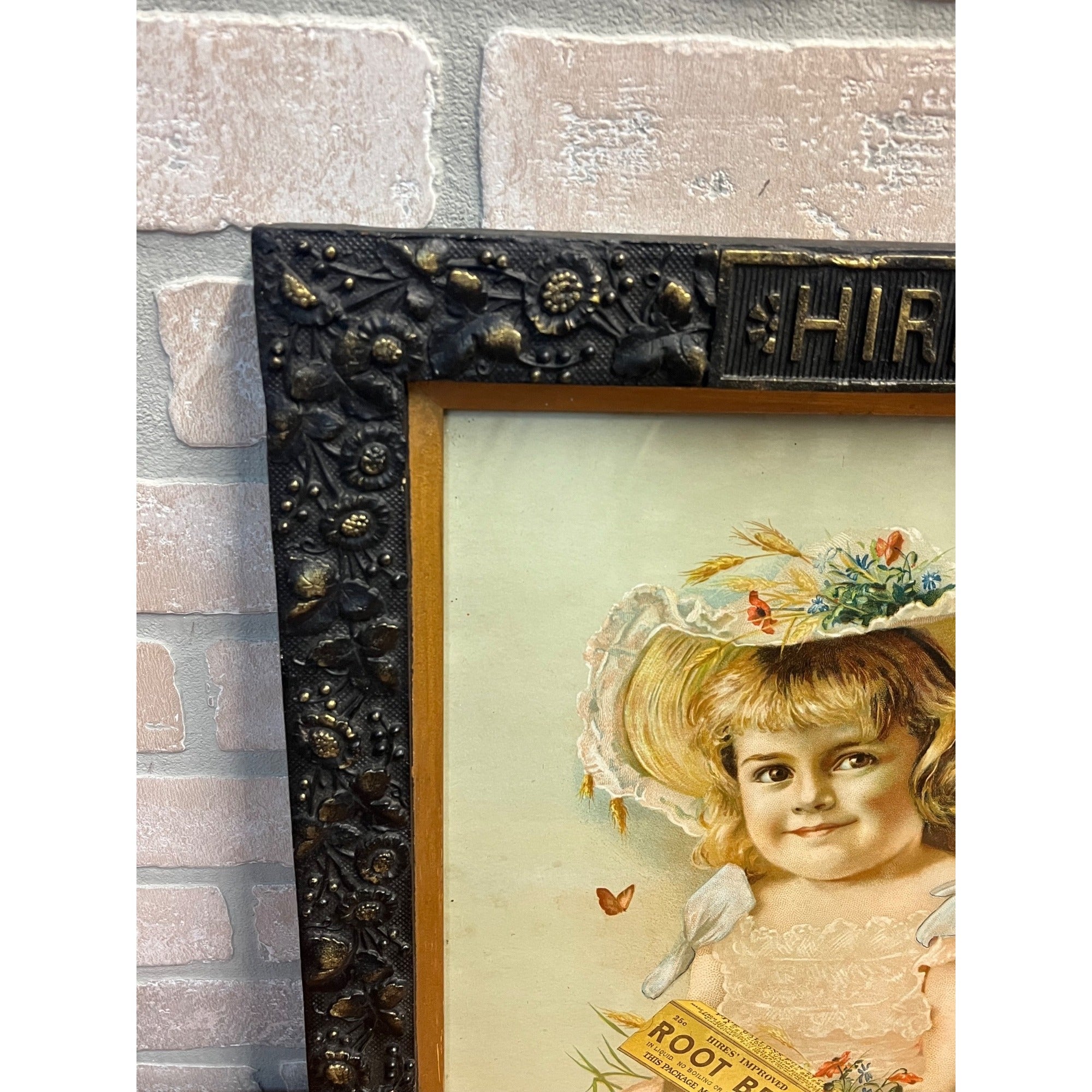 Original 1890s Hires Root Beer Victorian Framed Litho Advertising Sign Antique