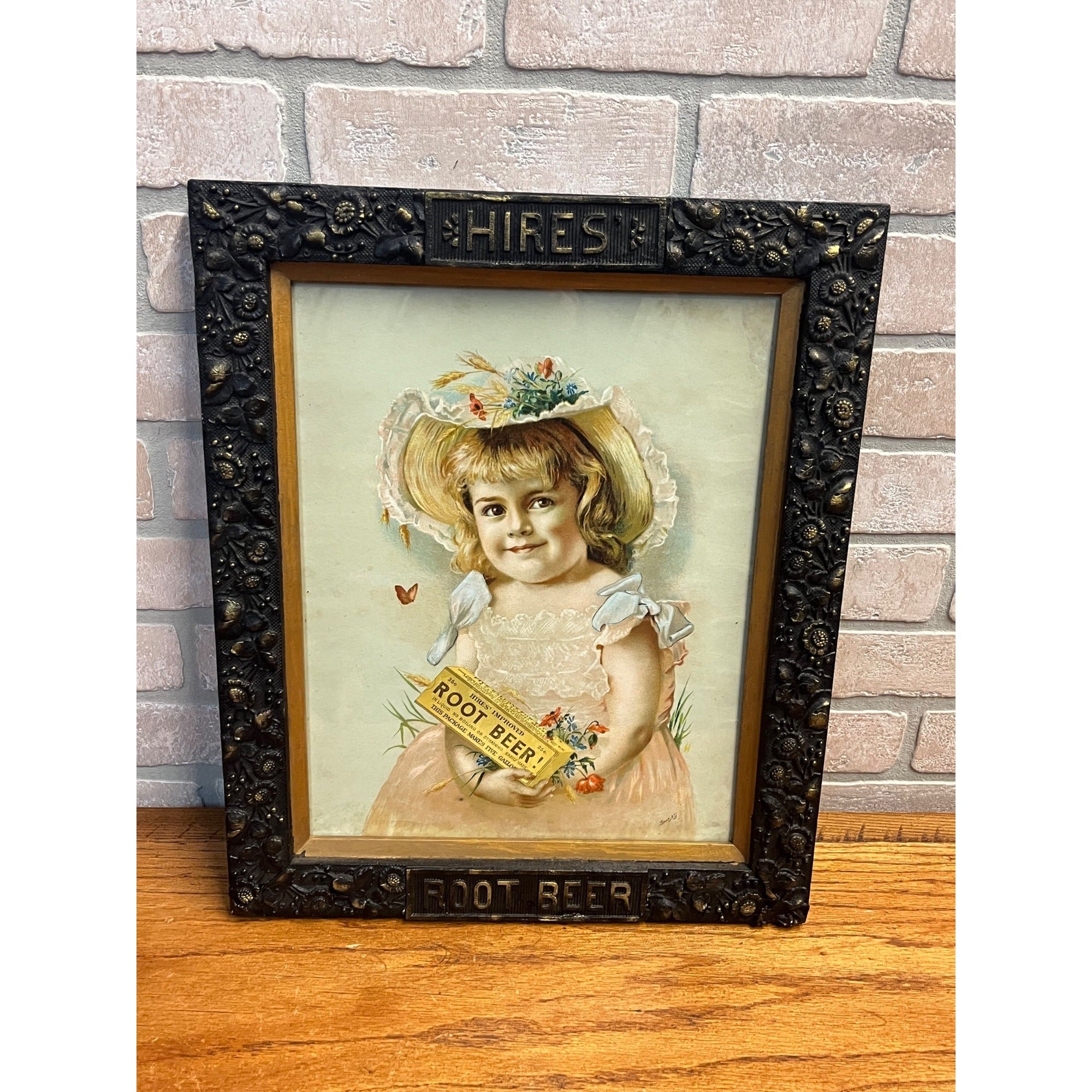 Original 1890s Hires Root Beer Victorian Framed Litho Advertising Sign Antique