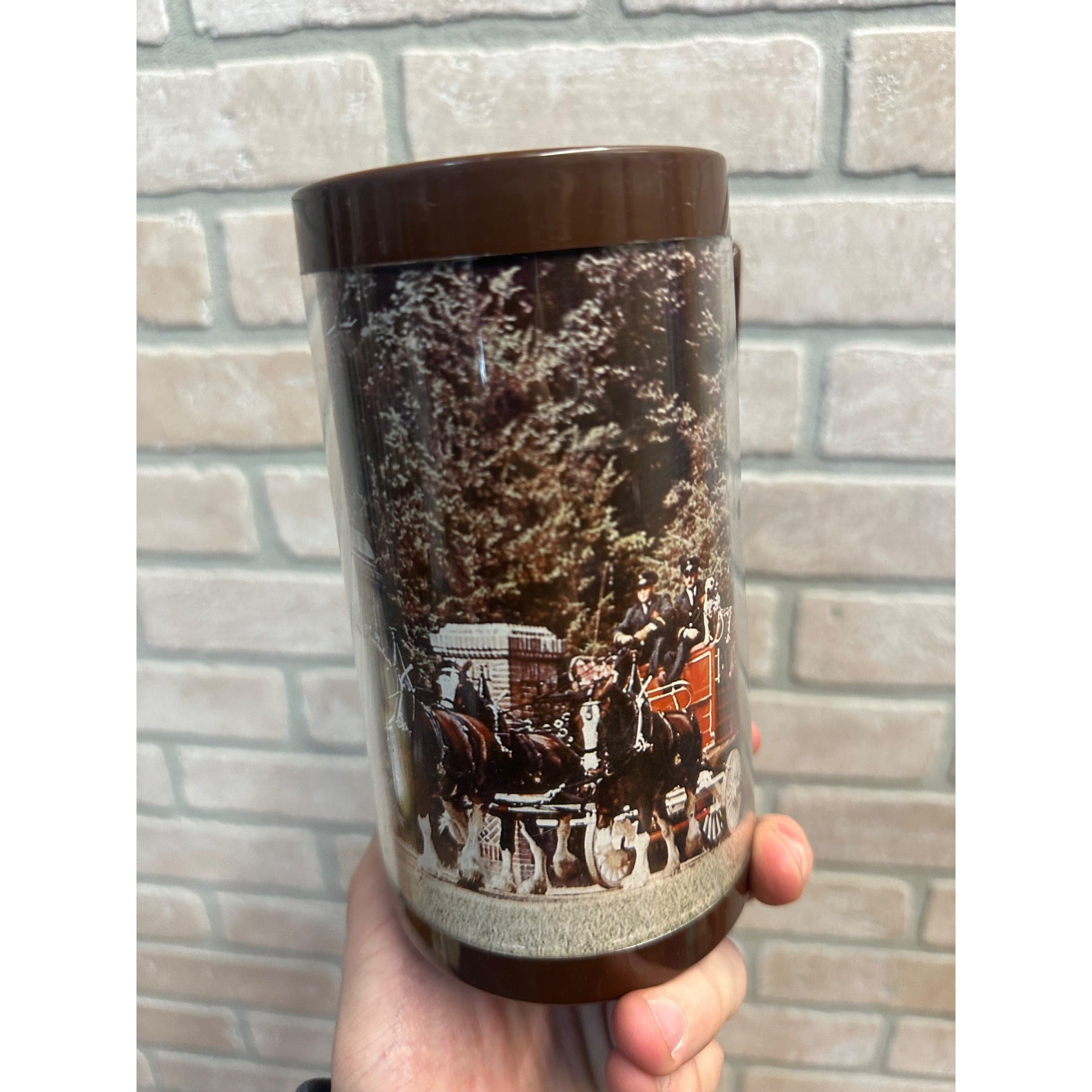 1970s Anheuser Busch Budweiser Clydesdale Horses Thermo-serv Insulated Beer Mug