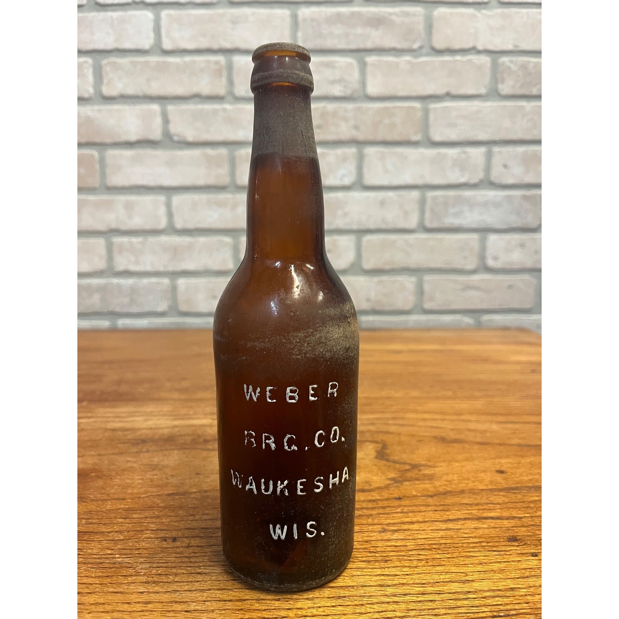 Vintage Embossed Amber Glass Beer Bottle Weber Beverage Co. of Waukesha, WI