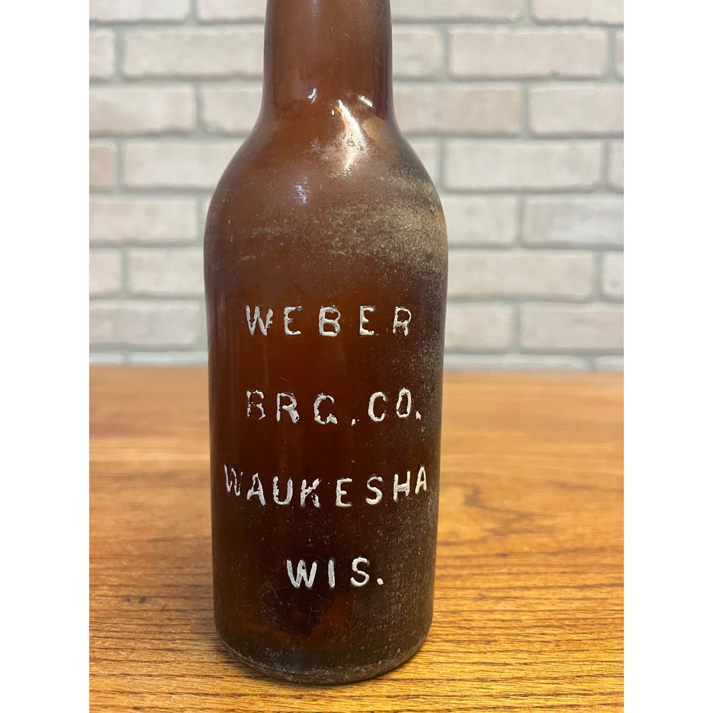 Vintage Embossed Amber Glass Beer Bottle Weber Beverage Co. of Waukesha, WI