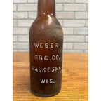 Vintage Embossed Amber Glass Beer Bottle Weber Beverage Co. of Waukesha, WI