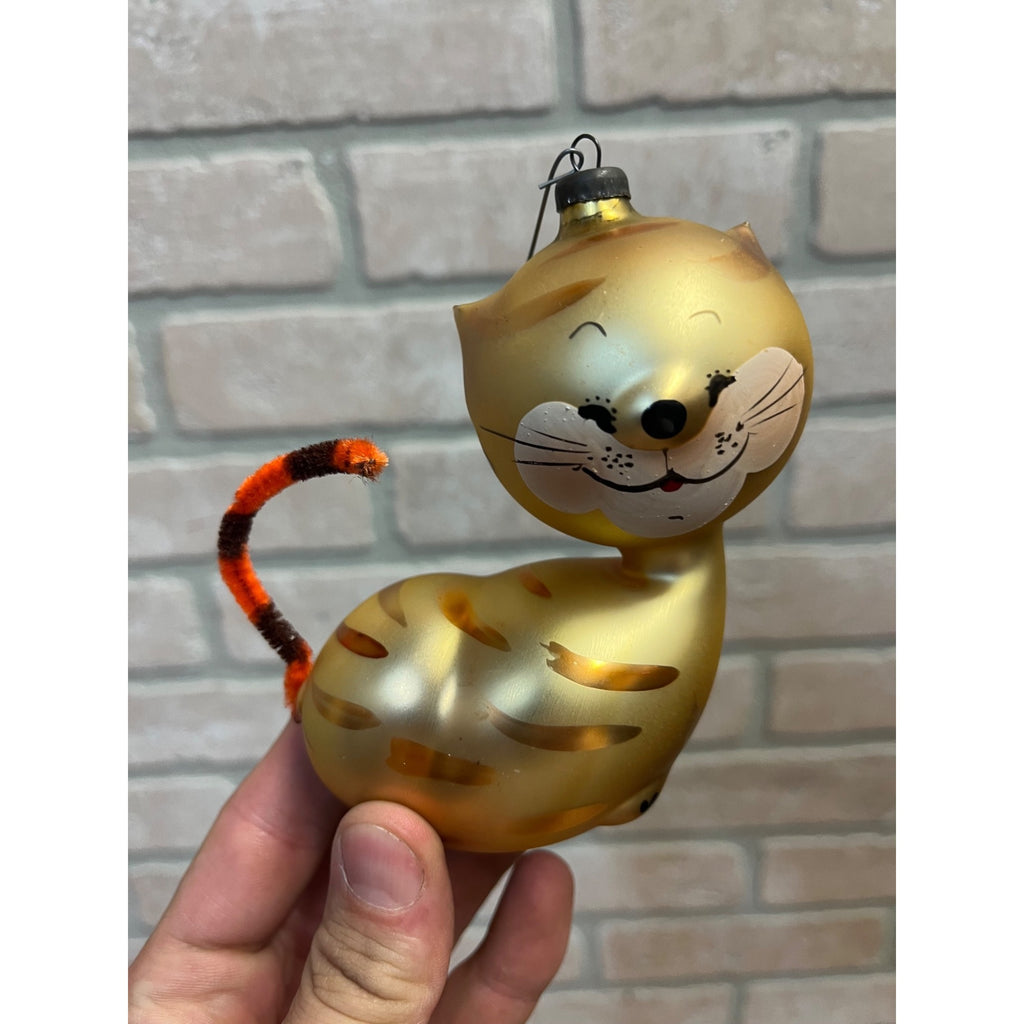 Rare Vintage De Carlini Brown Tabby Cat Italian Blown Glass Ornament