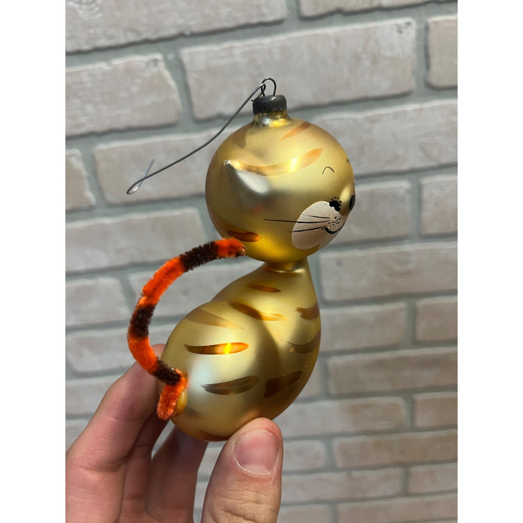 Rare Vintage De Carlini Brown Tabby Cat Italian Blown Glass Ornament