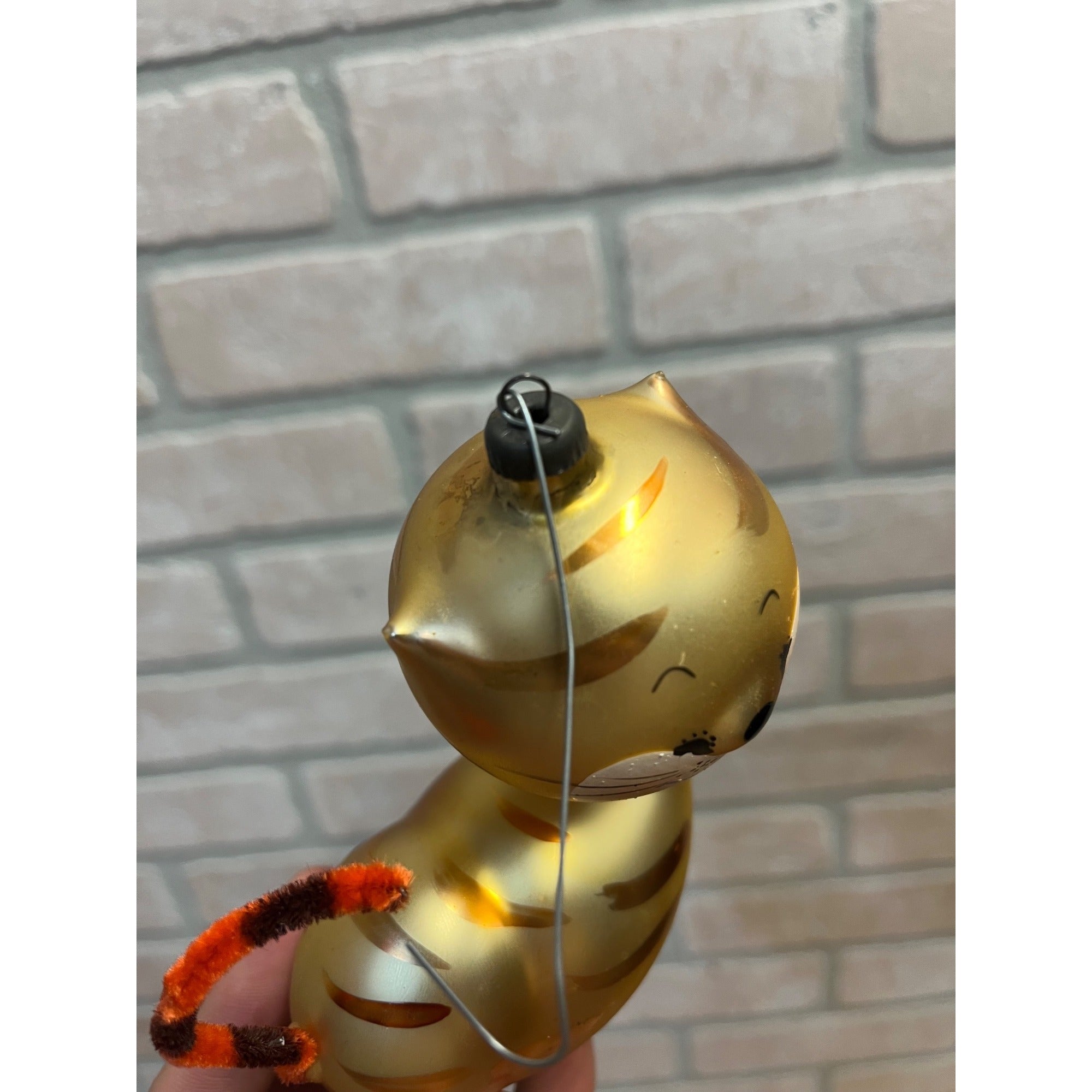 Rare Vintage De Carlini Brown Tabby Cat Italian Blown Glass Ornament