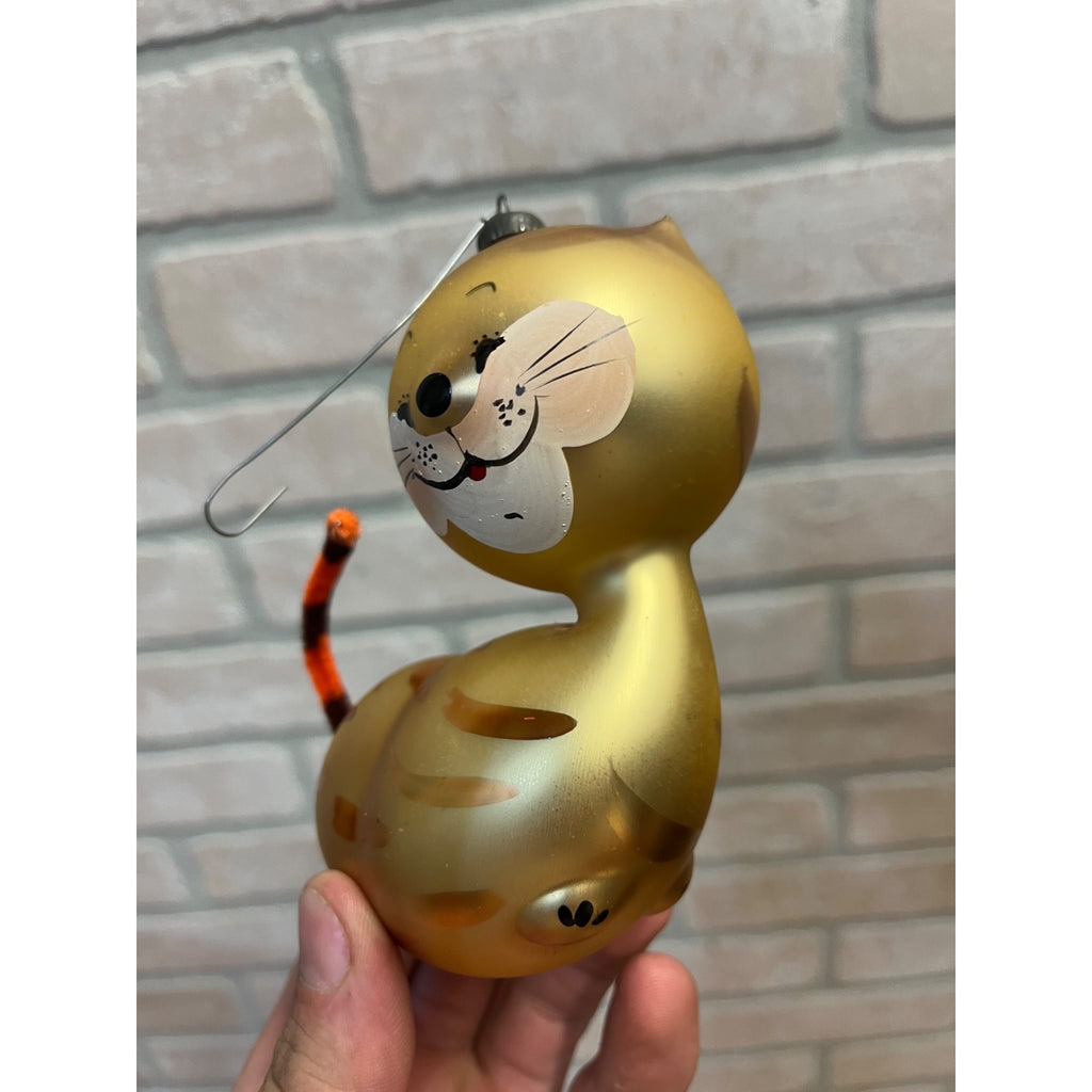Rare Vintage De Carlini Brown Tabby Cat Italian Blown Glass Ornament