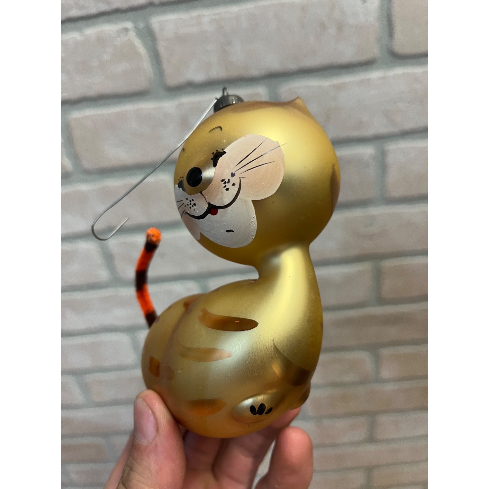 Rare Vintage De Carlini Brown Tabby Cat Italian Blown Glass Ornament