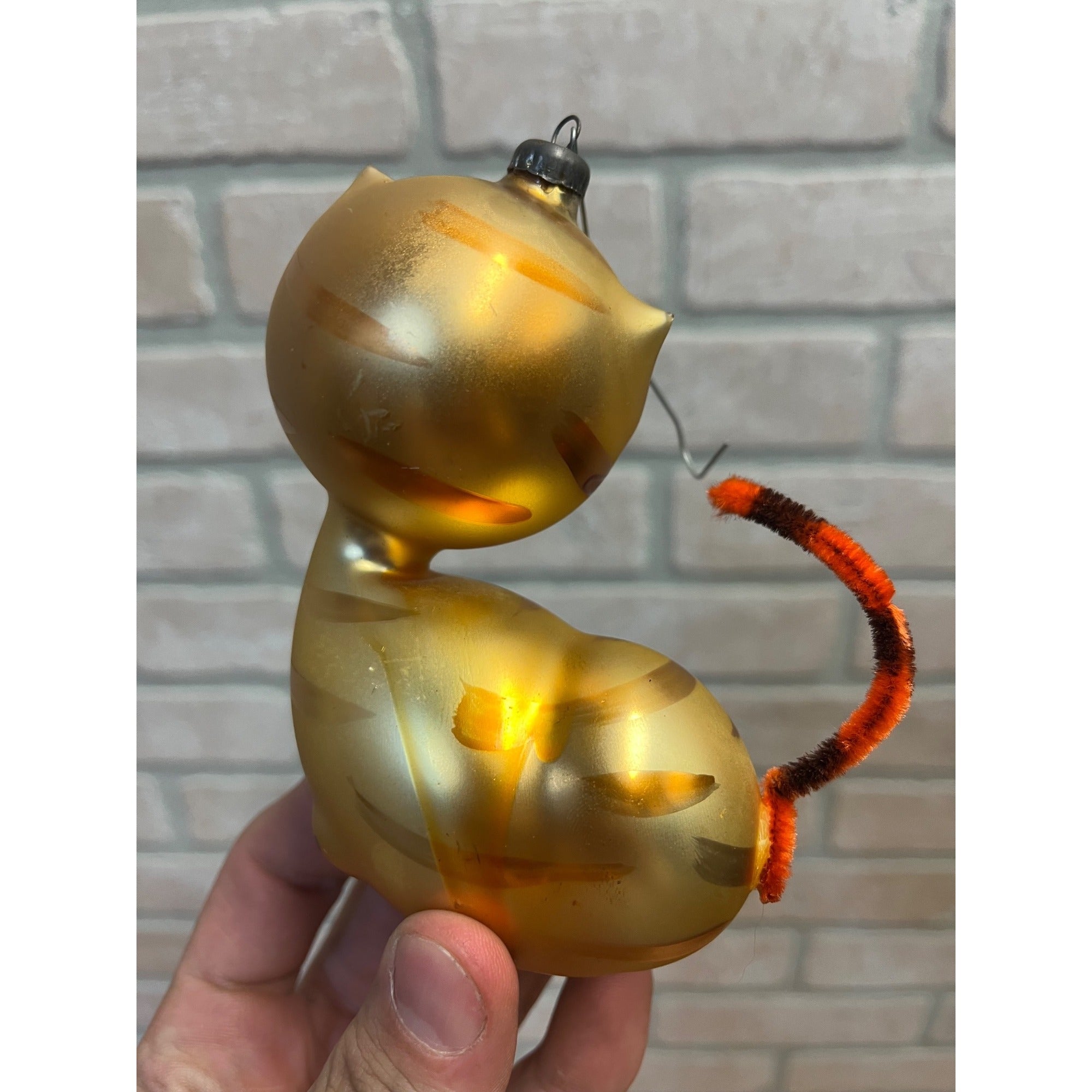Rare Vintage De Carlini Brown Tabby Cat Italian Blown Glass Ornament