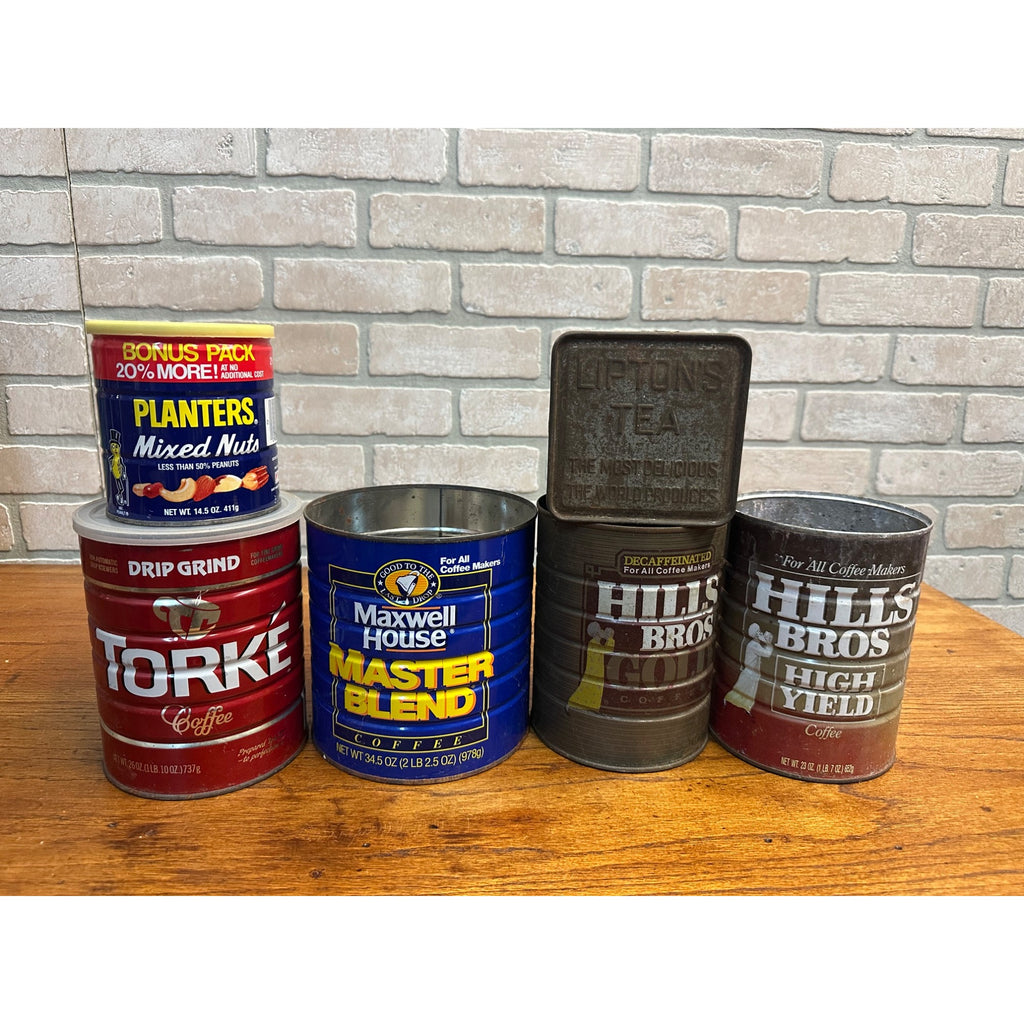 Vintage Lot Kitchen Advertising Tins Coffee Lipton Tea, Planters Hill Bros