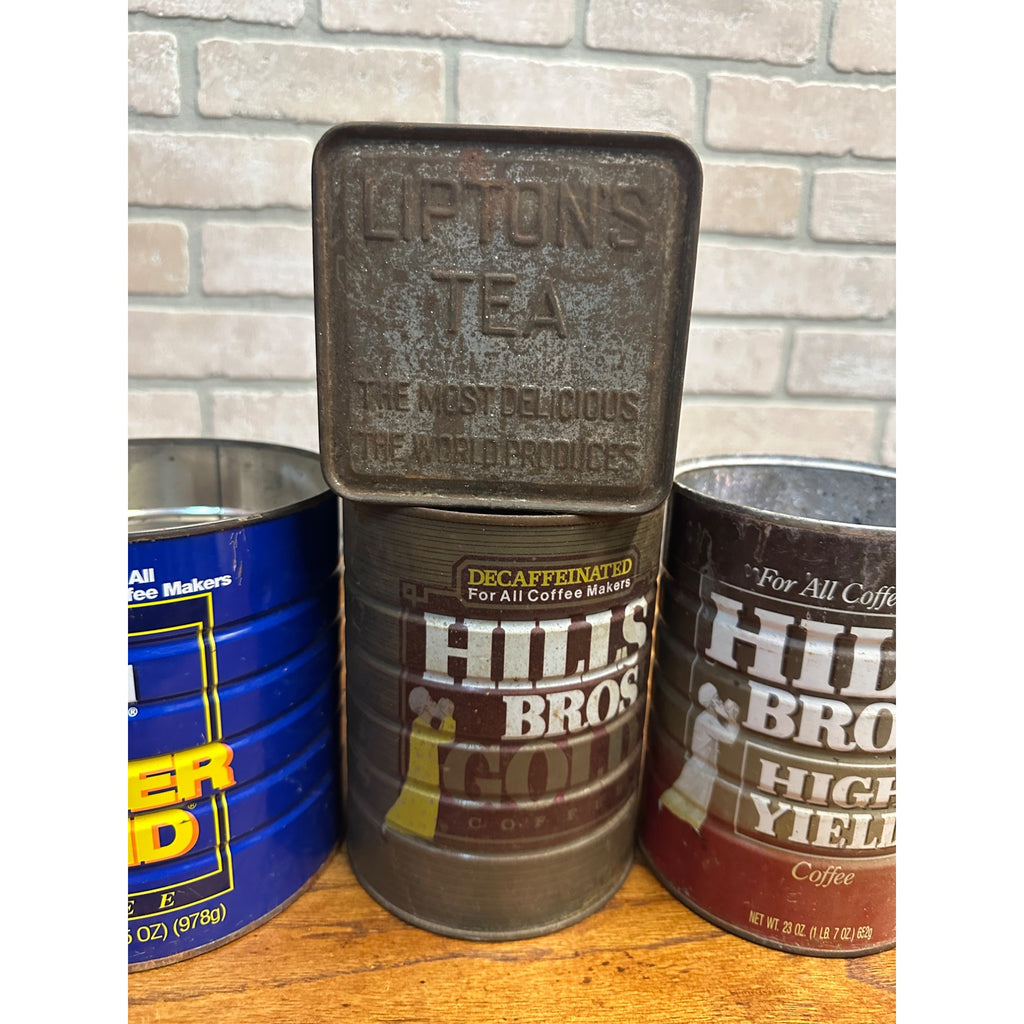 Vintage Lot Kitchen Advertising Tins Coffee Lipton Tea, Planters Hill Bros