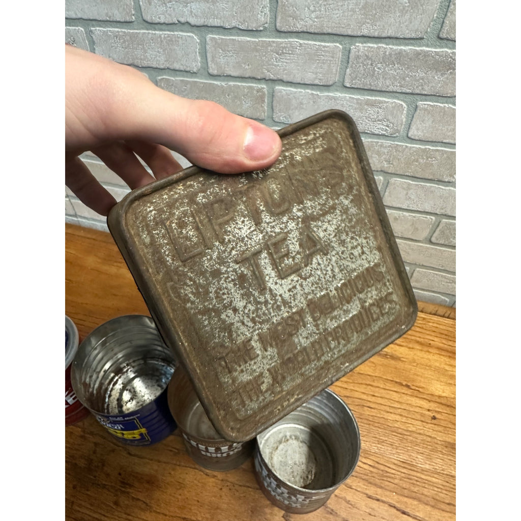Vintage Lot Kitchen Advertising Tins Coffee Lipton Tea, Planters Hill Bros