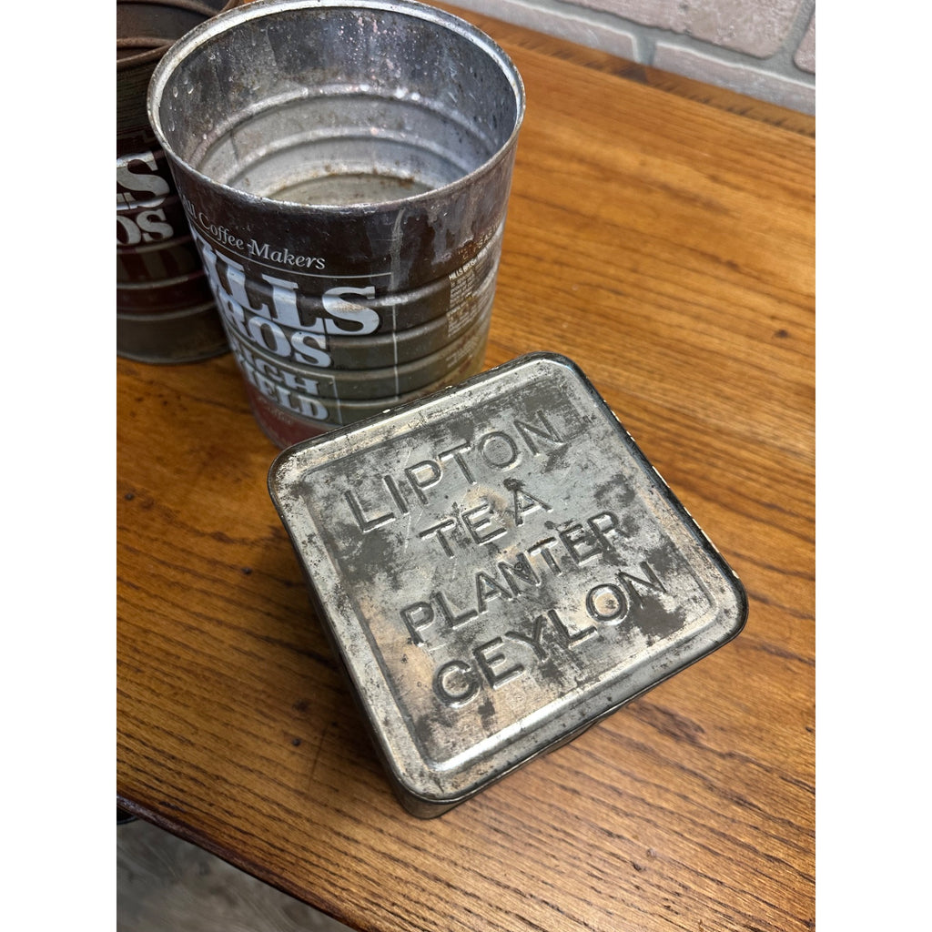 Vintage Lot Kitchen Advertising Tins Coffee Lipton Tea, Planters Hill Bros