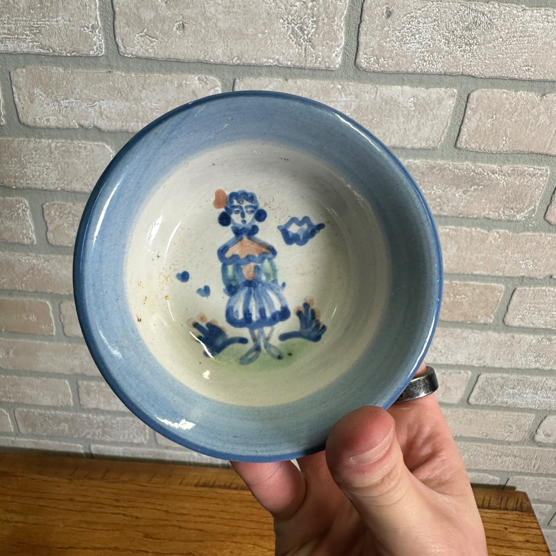 Vintage M.A. Hadley Art Pottery Small Bowl Dish 4-1/2" Stoneware Girl