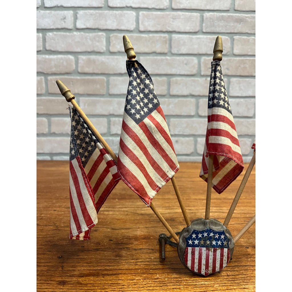 Vintage 1940s Car Auto Hood Mount Brackets Patriotic US Flag Holder w/ Flags