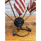 Vintage 1940s Car Auto Hood Mount Brackets Patriotic US Flag Holder w/ Flags