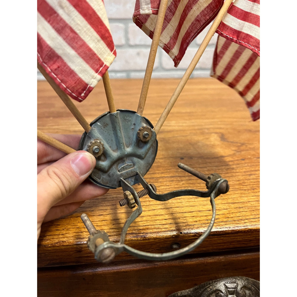 Vintage 1940s Car Auto Hood Mount Brackets Patriotic US Flag Holder w/ Flags