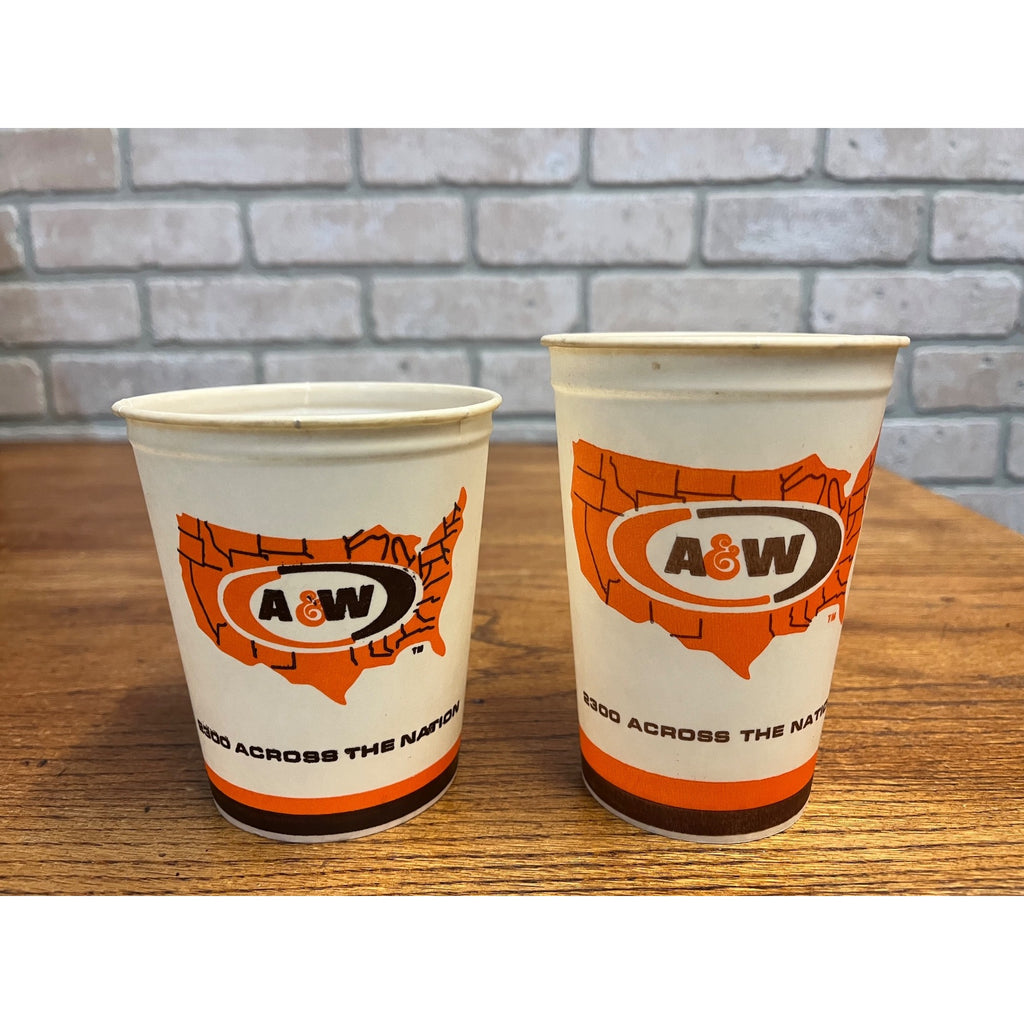 (2) A&W Wax Paper Cup Soda 2000 Across the Nation -2 Sizes