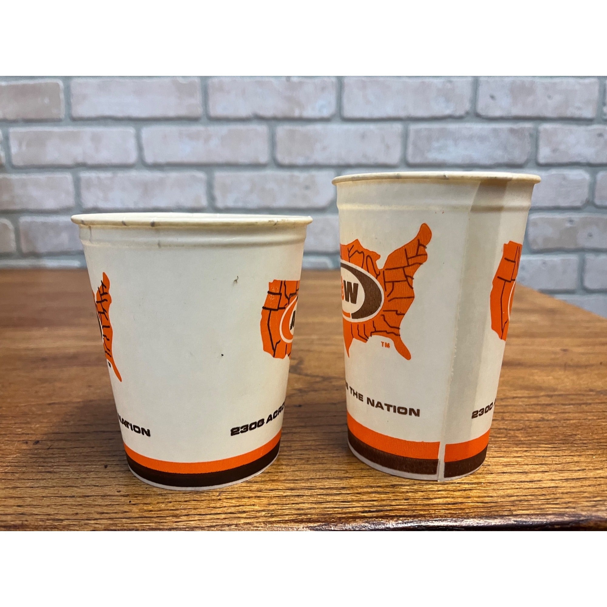 (2) A&W Wax Paper Cup Soda 2000 Across the Nation -2 Sizes