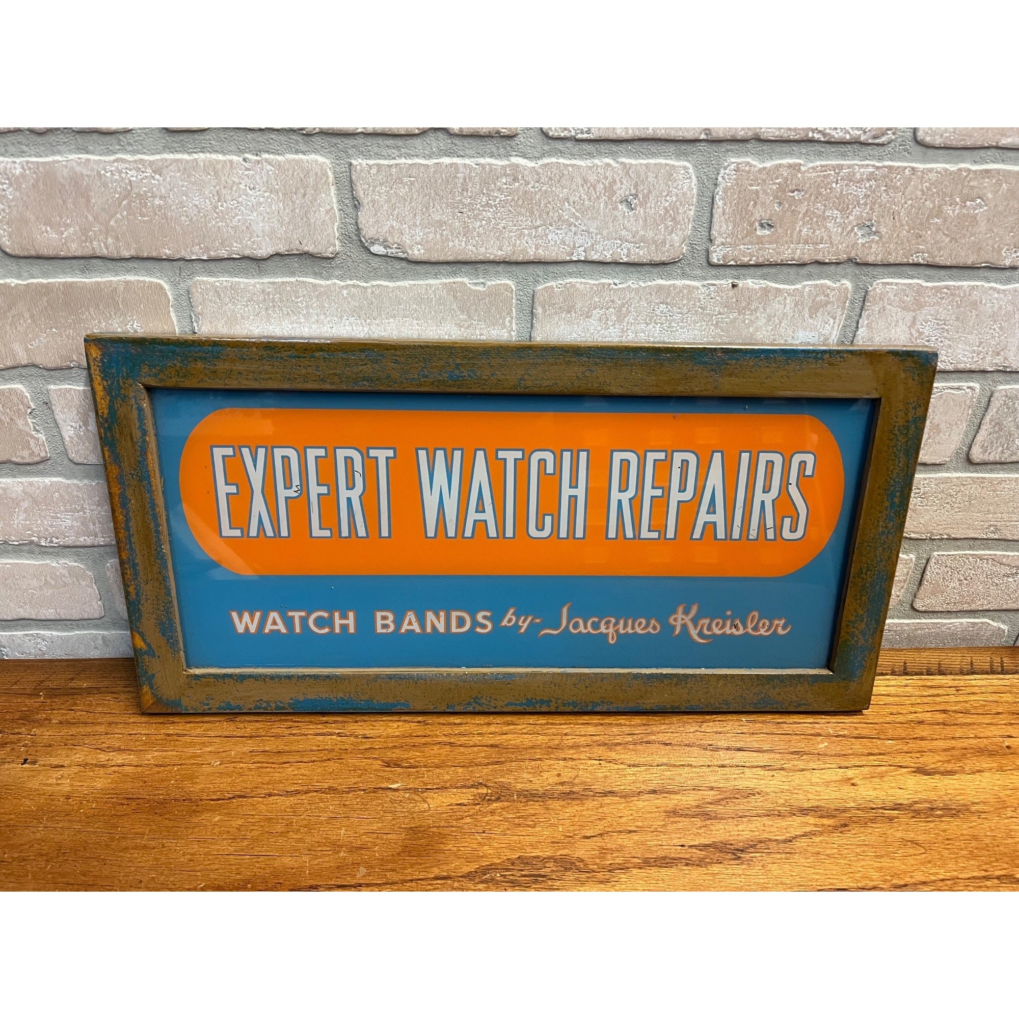 Vintage 1940s Watch Repair Jacques Kreisler Bands Reverse Glass Advertising Sign