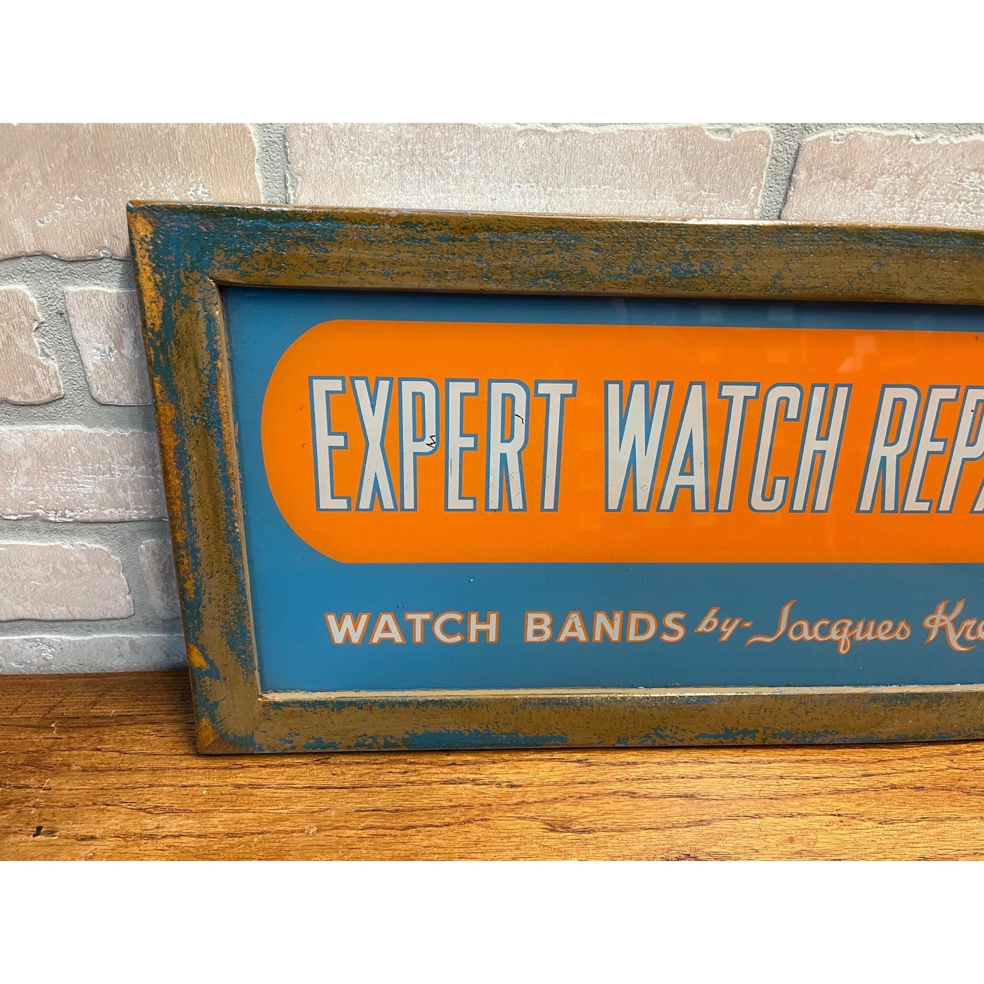 Vintage 1940s Watch Repair Jacques Kreisler Bands Reverse Glass Advertising Sign