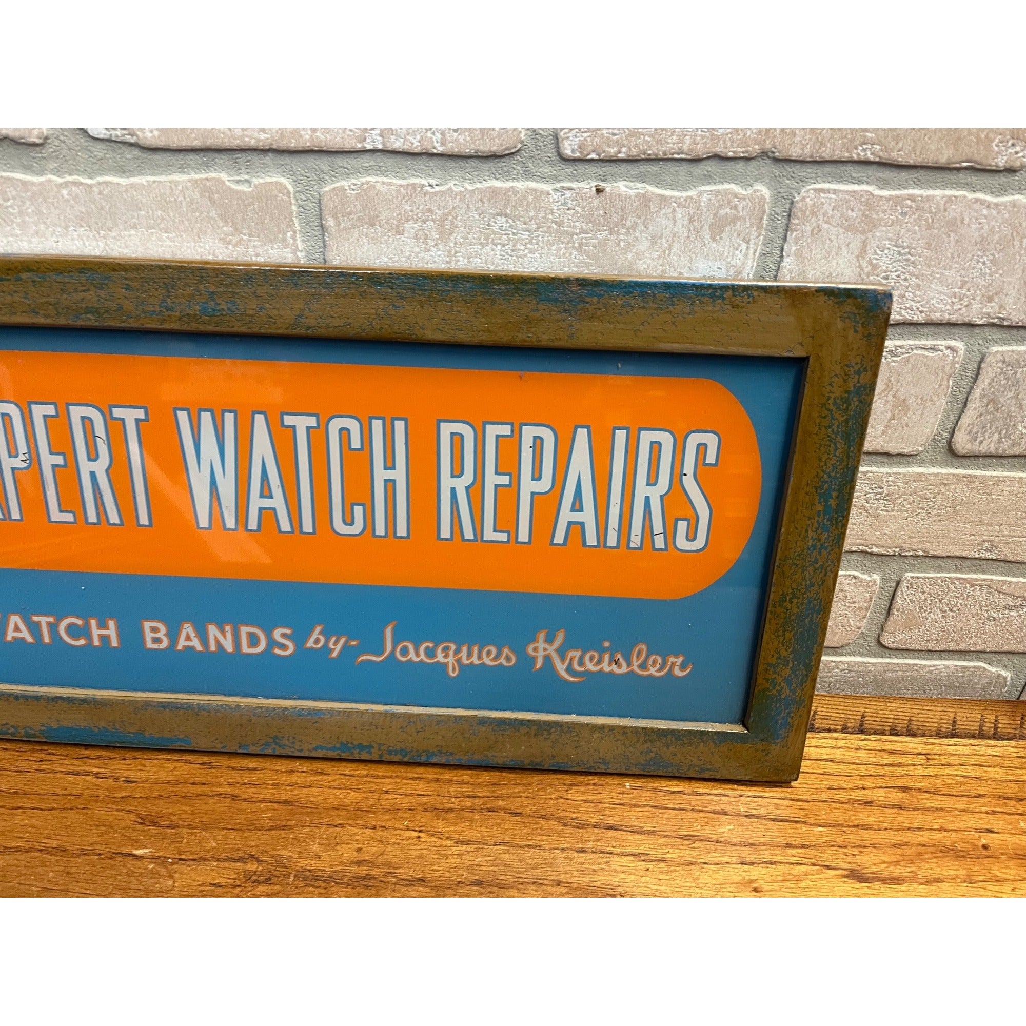 Vintage 1940s Watch Repair Jacques Kreisler Bands Reverse Glass Advertising Sign