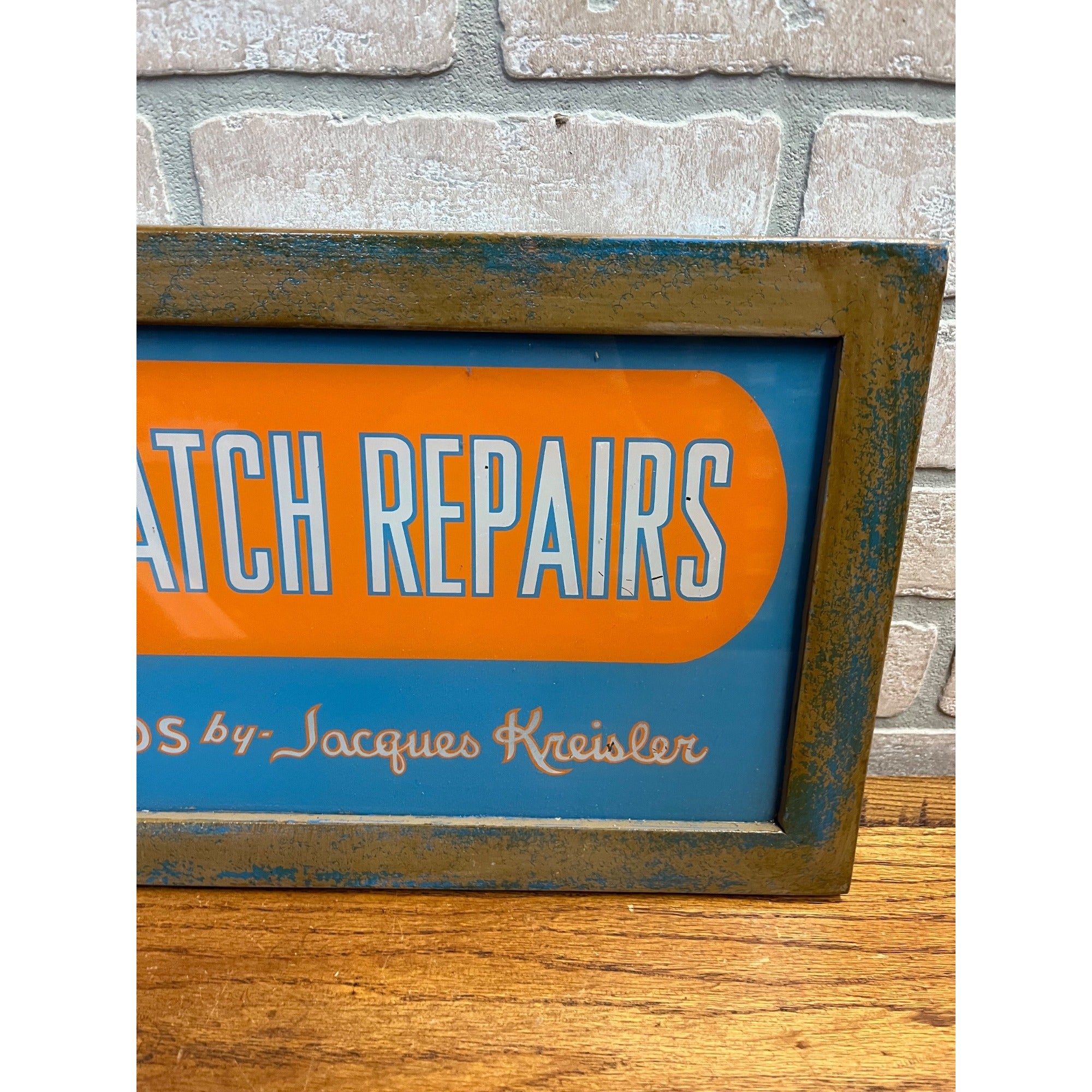 Vintage 1940s Watch Repair Jacques Kreisler Bands Reverse Glass Advertising Sign