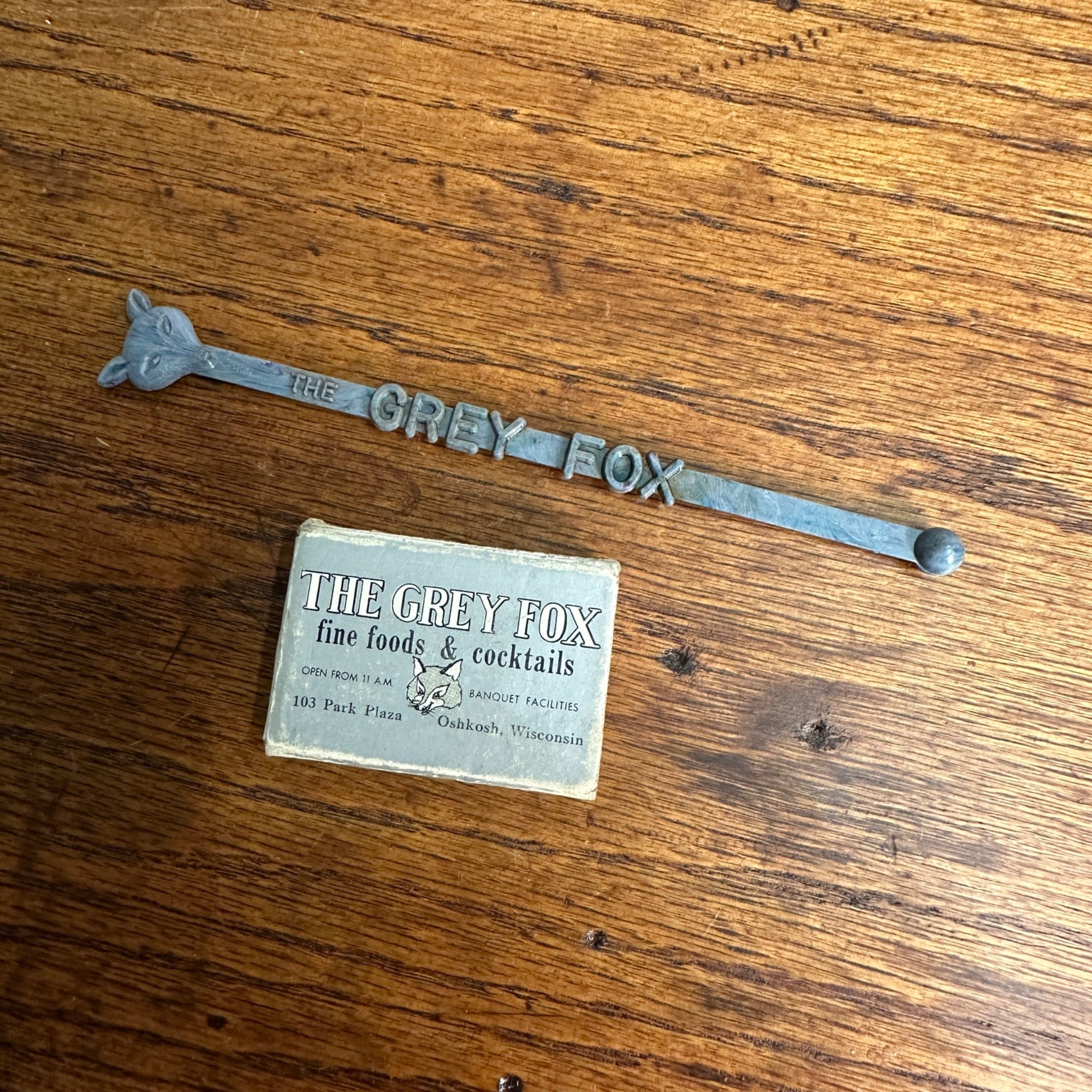 The Grey Fox Oshkosh Wisconsin Matchbook Stir Stick Tavern Cocktails Restaurant