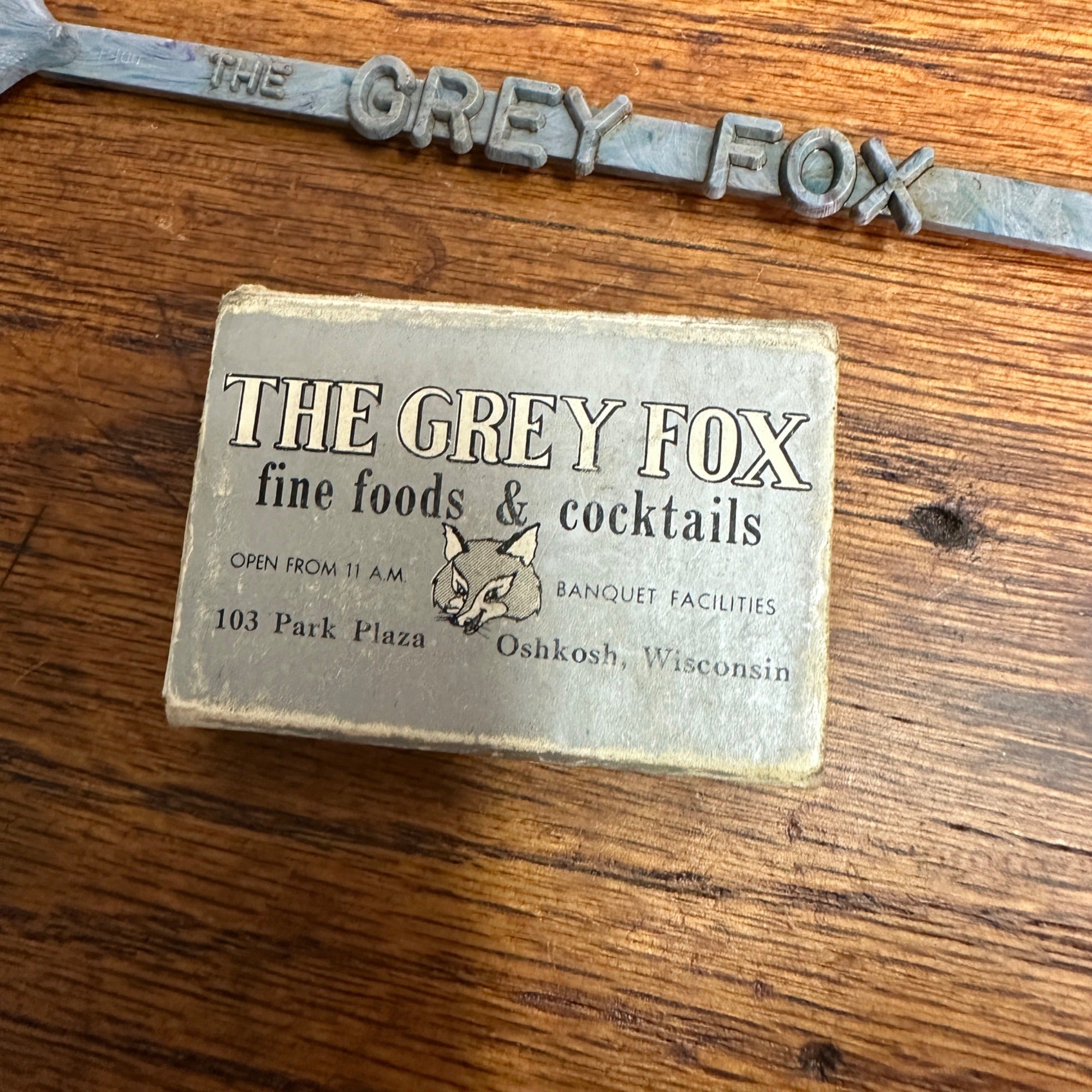 The Grey Fox Oshkosh Wisconsin Matchbook Stir Stick Tavern Cocktails Restaurant