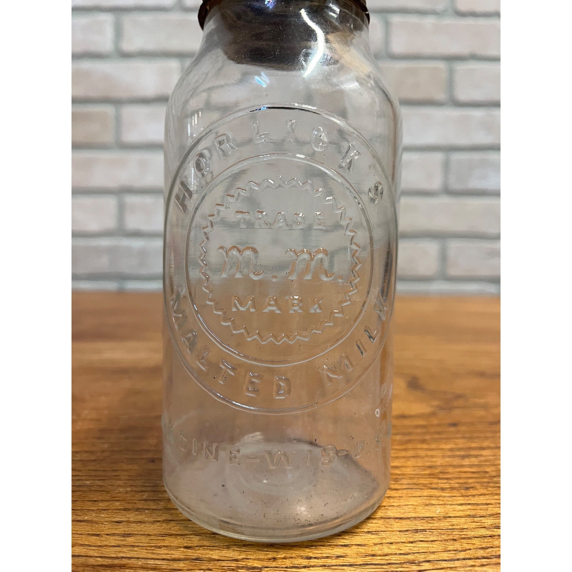 Vintage Horlick's Malted Milk Embossed Clear Glass Jar Racine Wis
