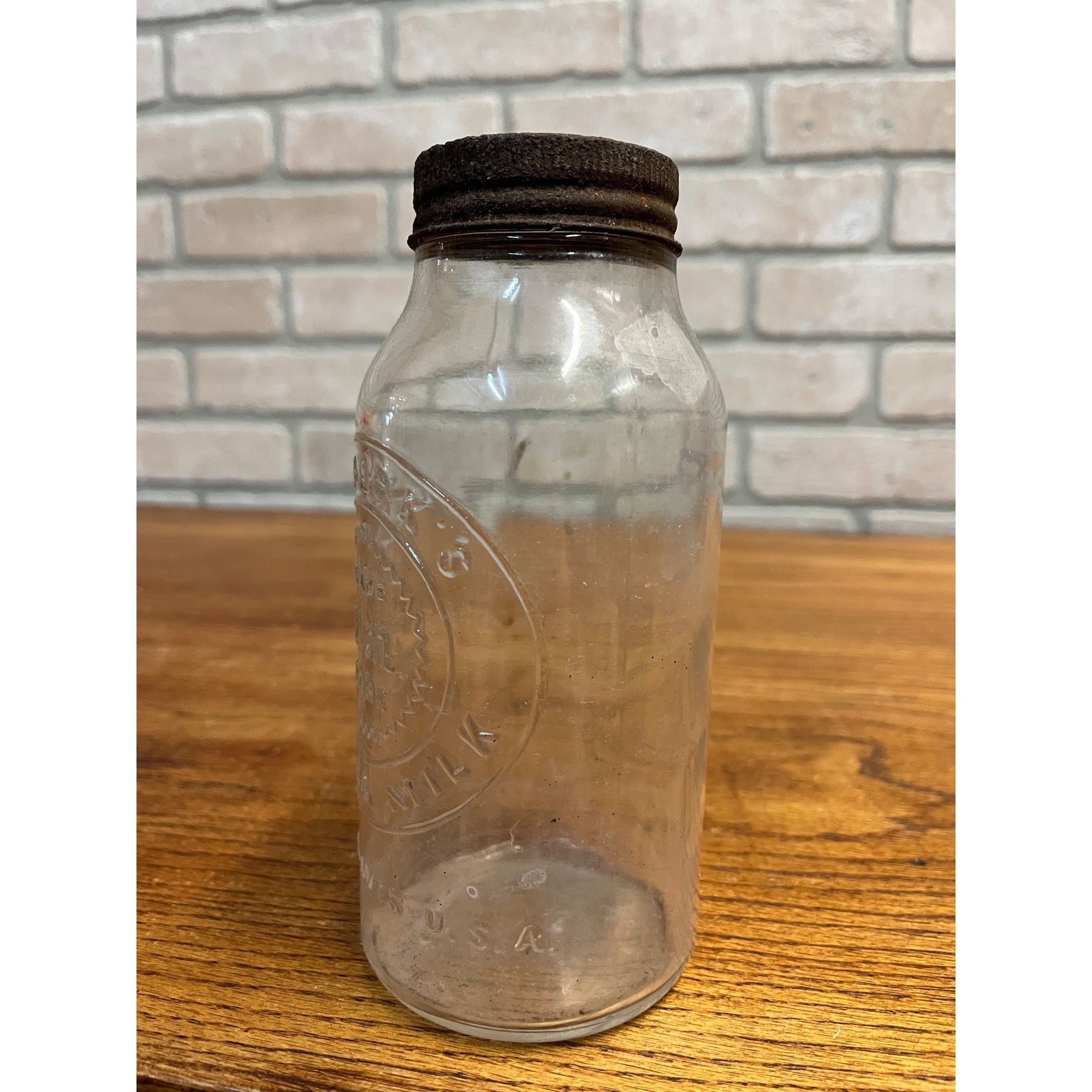Vintage Horlick's Malted Milk Embossed Clear Glass Jar Racine Wis