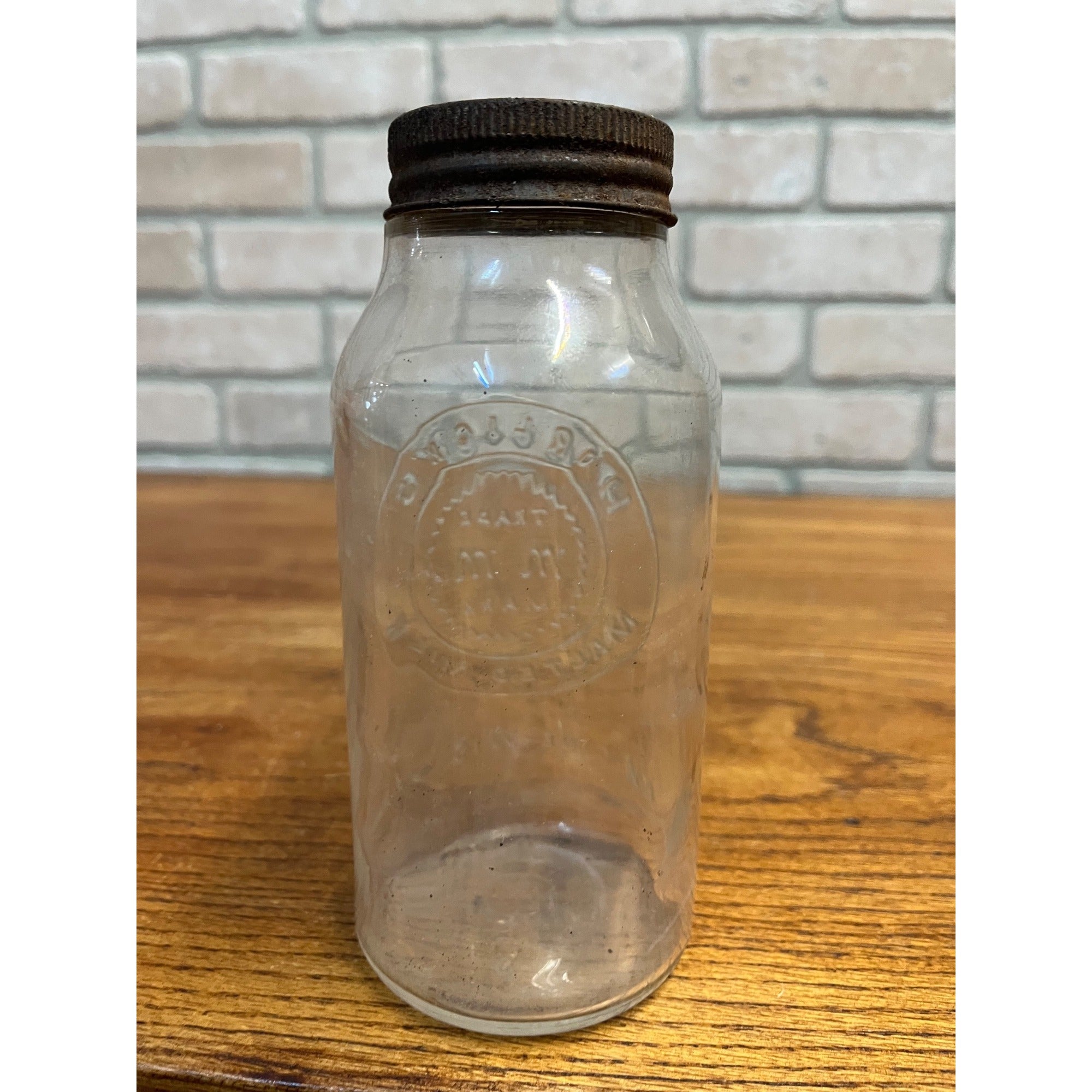 Vintage Horlick's Malted Milk Embossed Clear Glass Jar Racine Wis