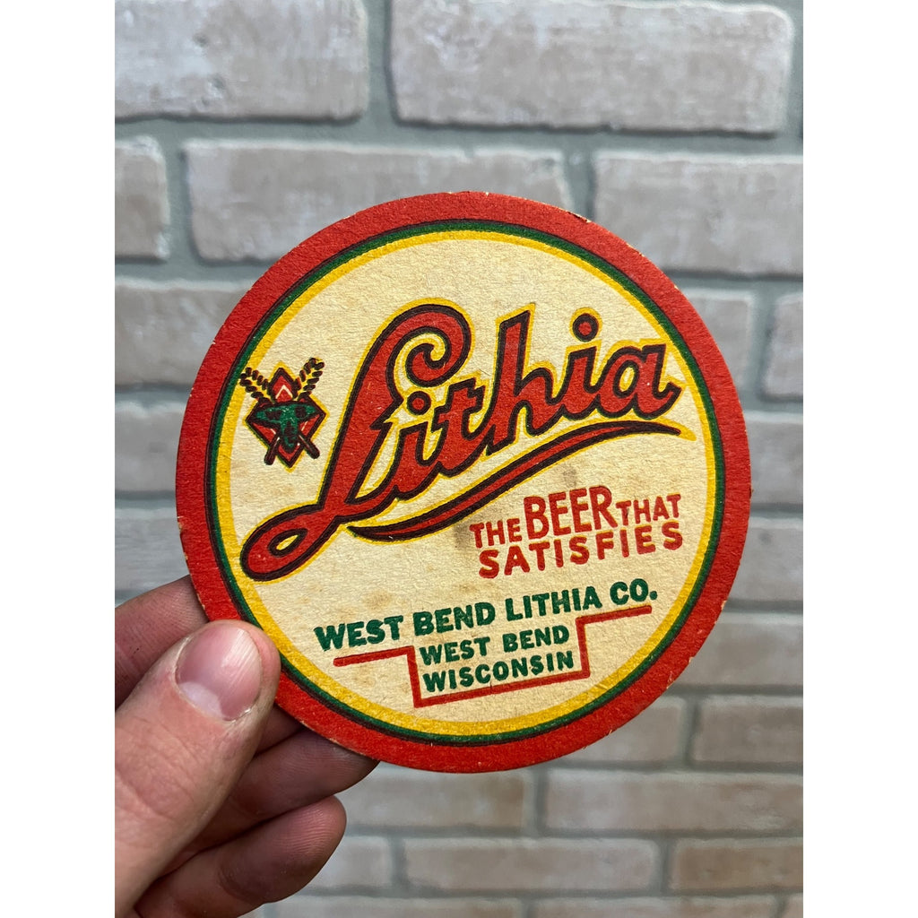 West Bend Lithia 1930s Beer Coaster 4 Inch West Bend, Wisconsin