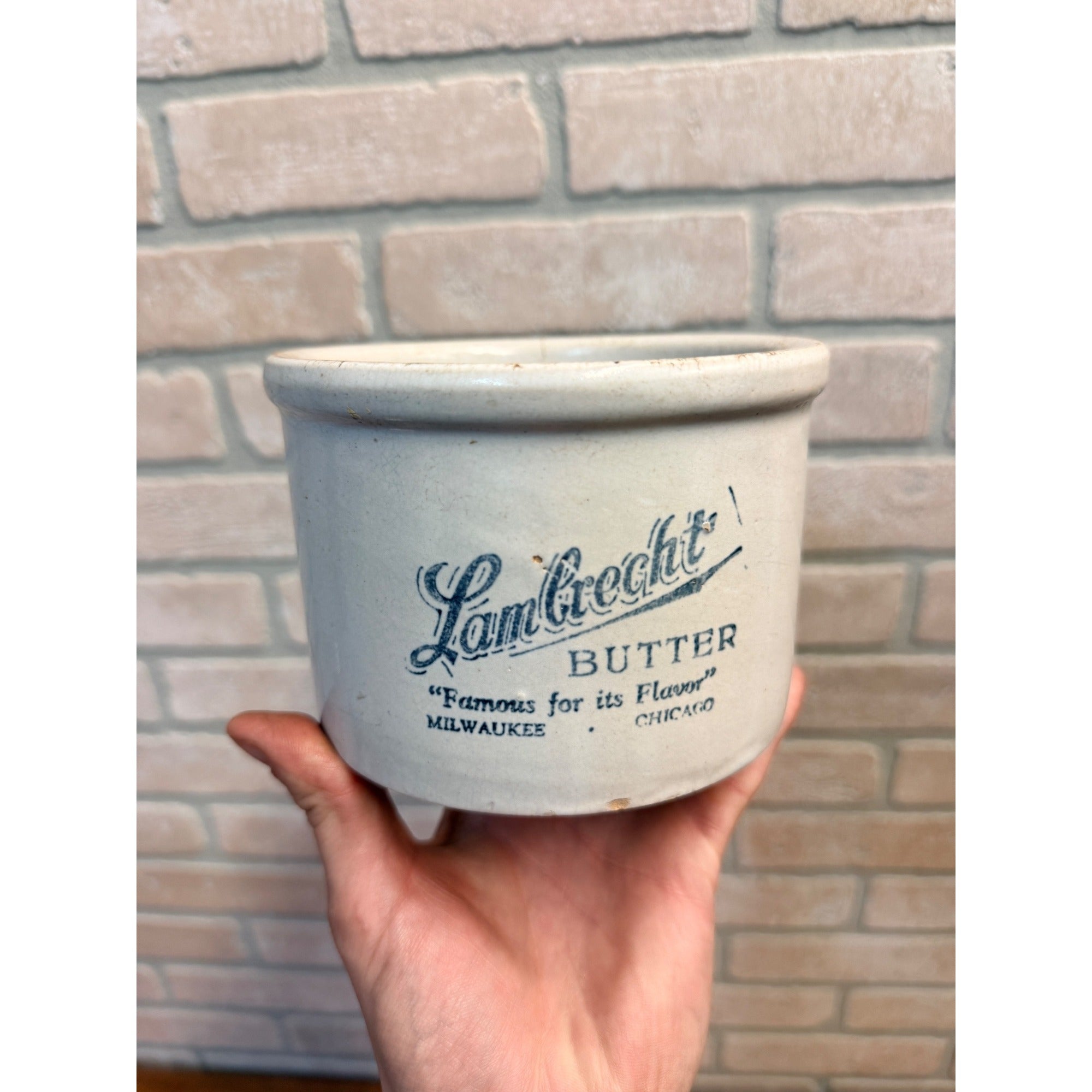 Antique Advertising Lambrecht Butter Crock Milwaukee Chicago Dairy Stoneware