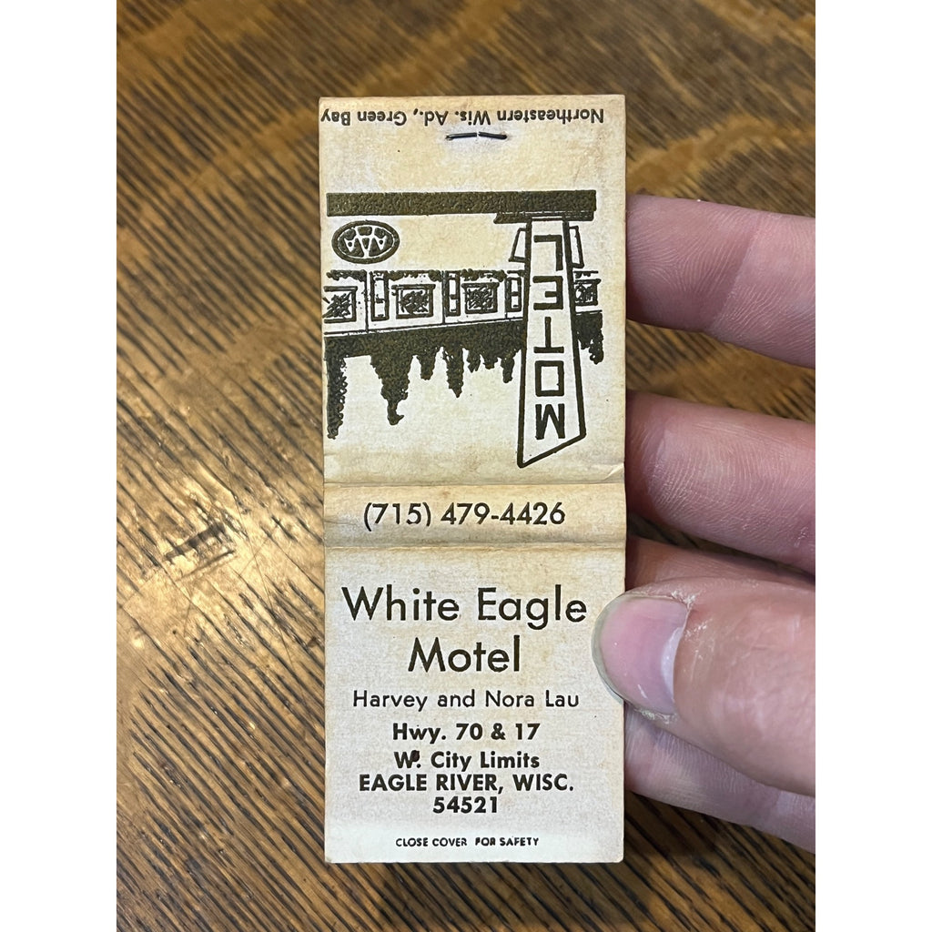 Vintage Matchbook Advertising - White Eagle Motel - Eagle River, Wis.