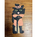 Antique 1920s Halloween German Diecut Waving Witch Black Cat Easelback