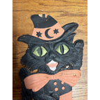 Antique 1920s Halloween German Diecut Waving Witch Black Cat Easelback