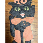 Antique 1920s Halloween German Diecut Waving Witch Black Cat Easelback