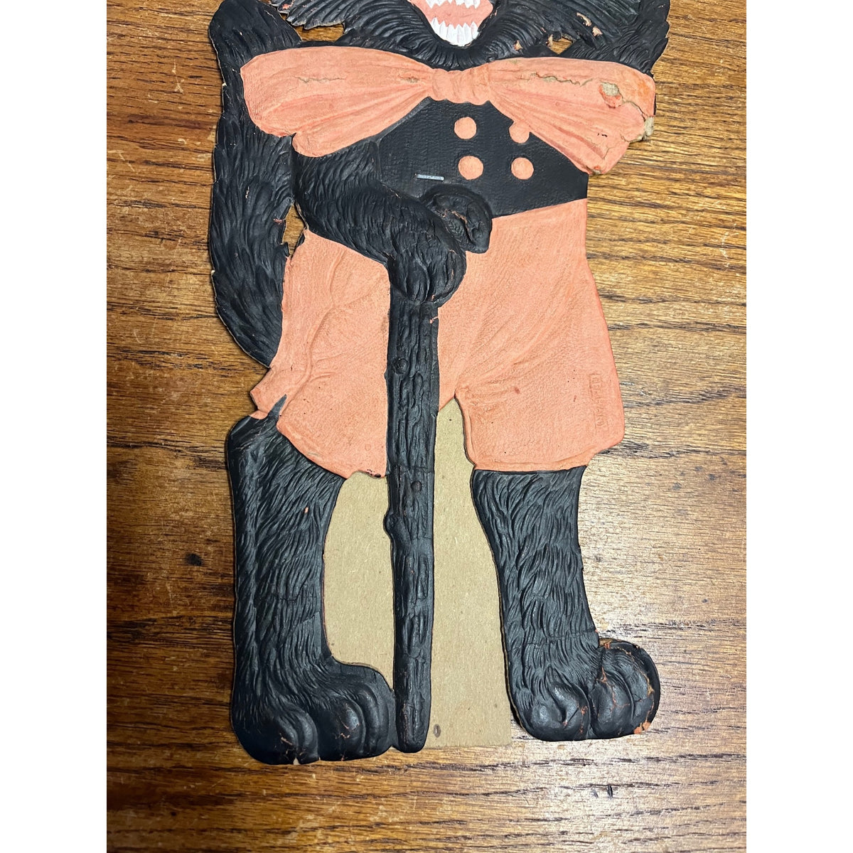 Antique 1920s Halloween German Diecut Waving Witch Black Cat Easelback