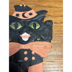 Antique 1920s Halloween German Diecut Waving Witch Black Cat Easelback